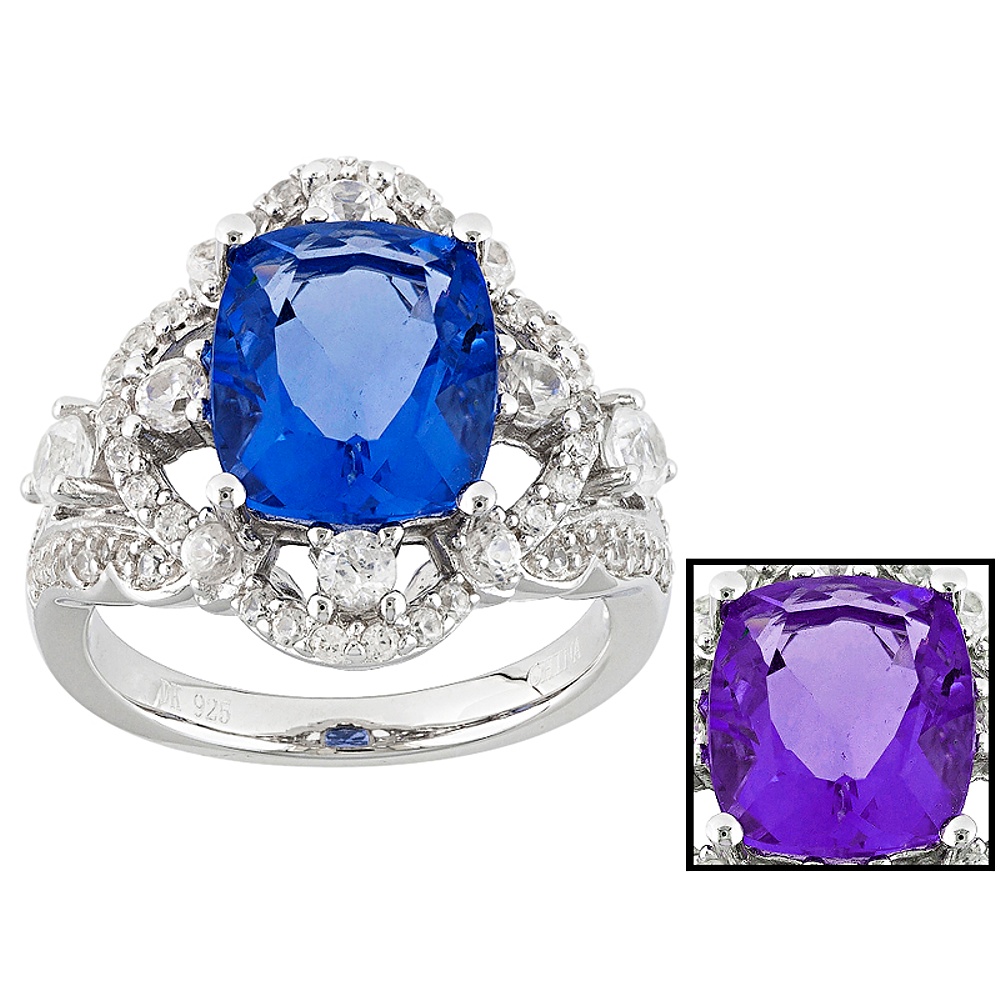 Sterling Silver Color Change Fluorite and Zircon Ring