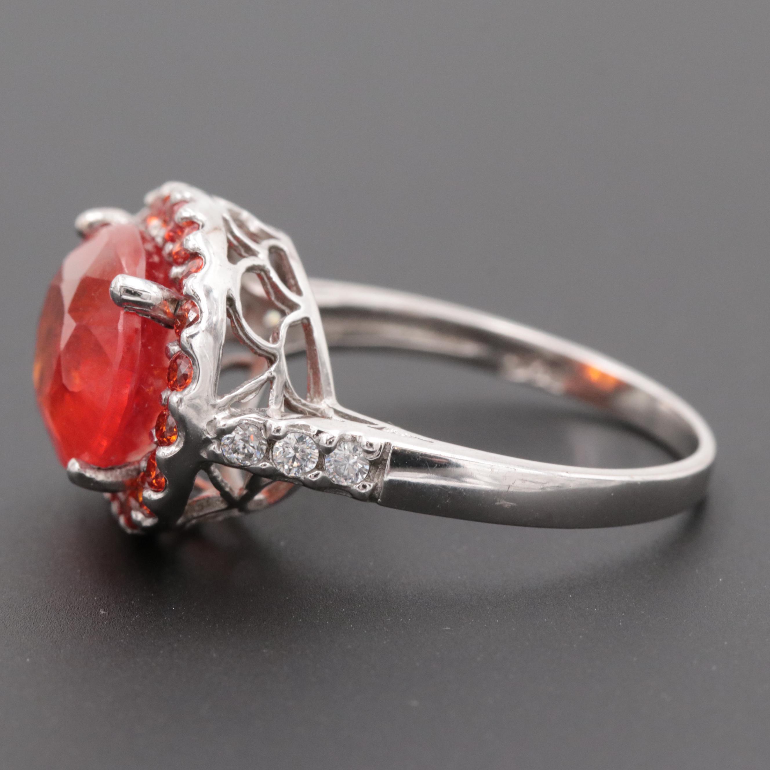 Sterling Silver Synthetic Orange Sapphire and Cubic Zirconia Ring