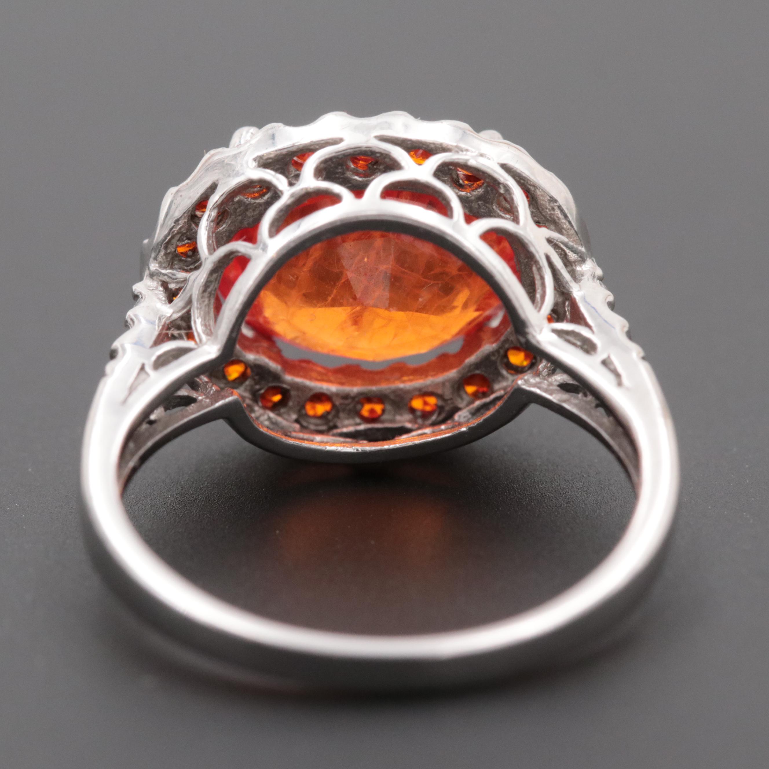 Sterling Silver Synthetic Orange Sapphire and Cubic Zirconia Ring