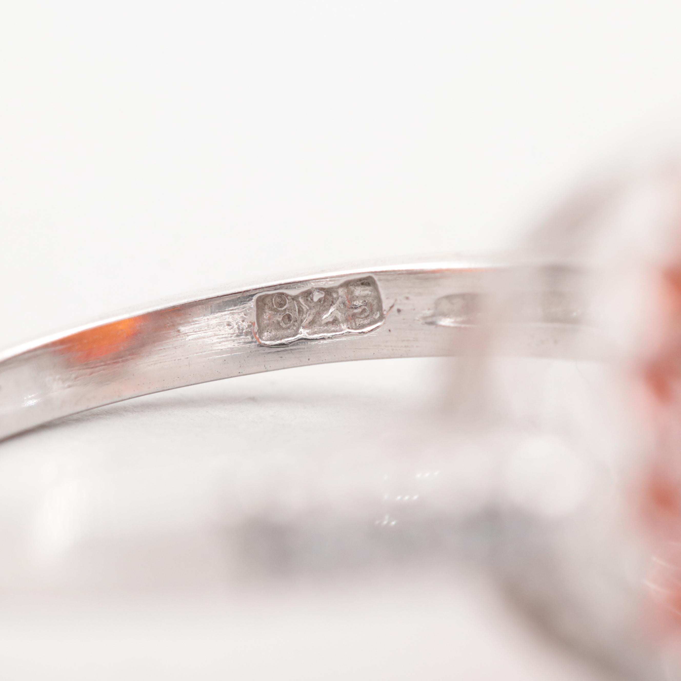 Sterling Silver Synthetic Orange Sapphire and Cubic Zirconia Ring