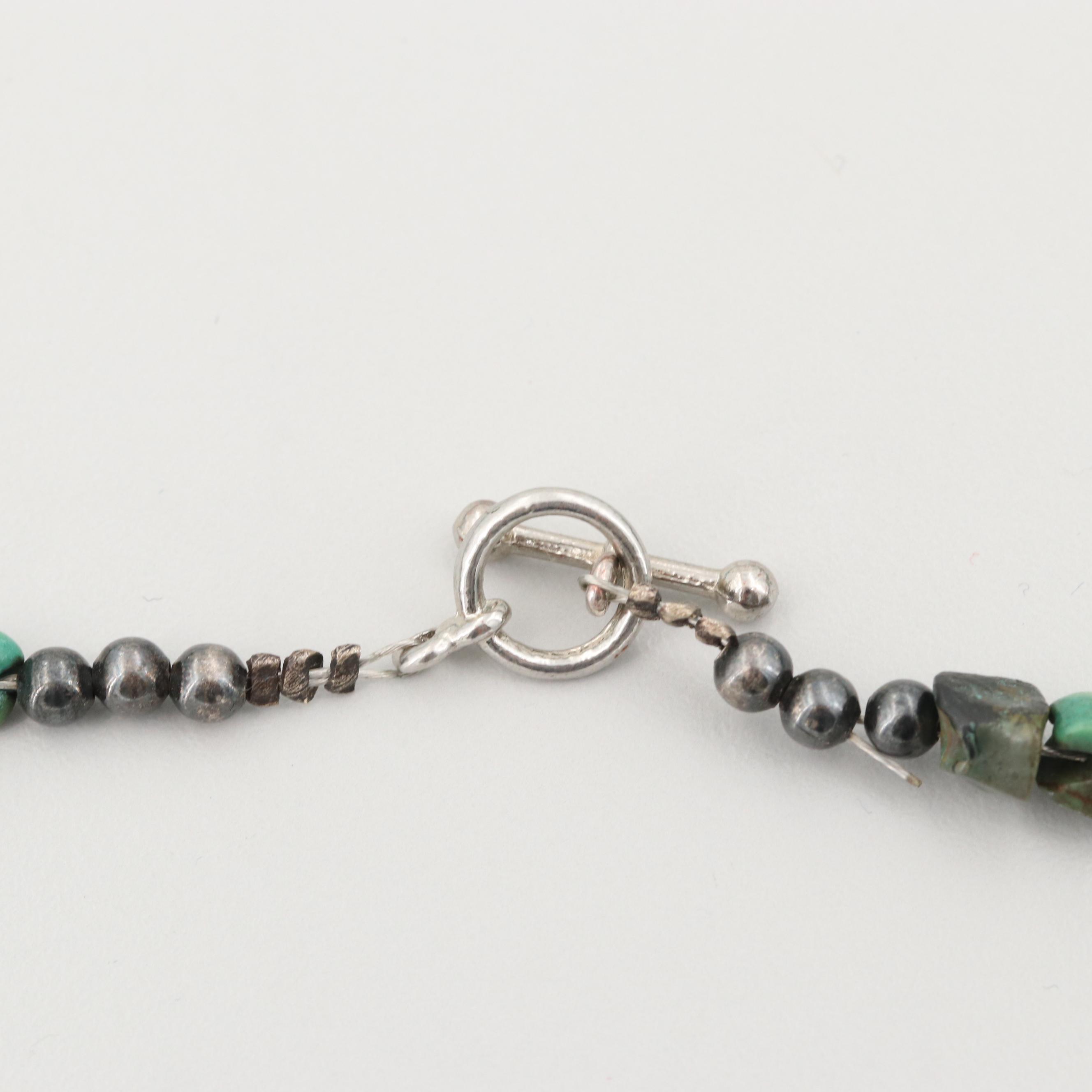 Silver Tone Turquoise and Magnesite Nugget Pendant Necklace
