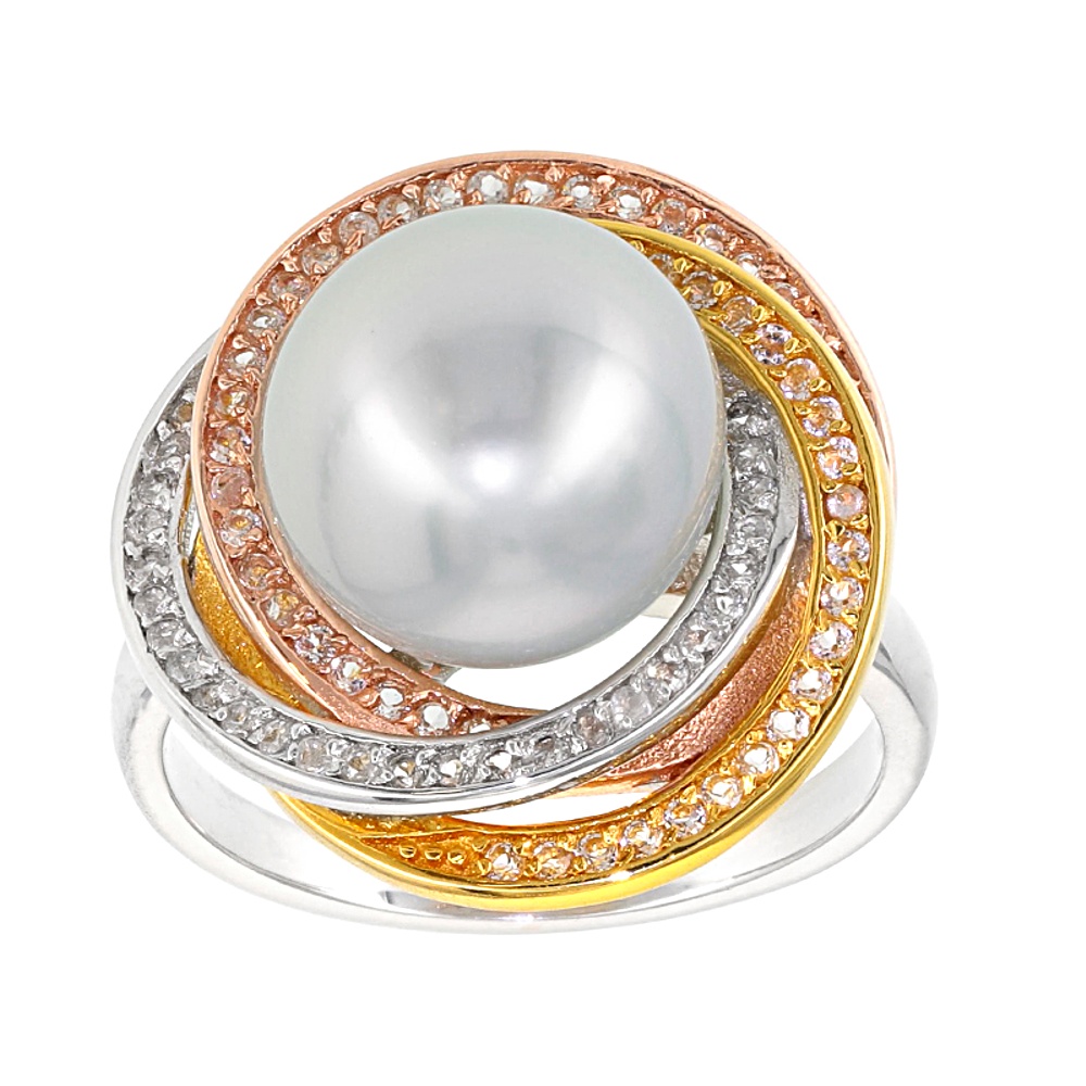 Sterling Silver Cultured Pearl and Topaz Ring