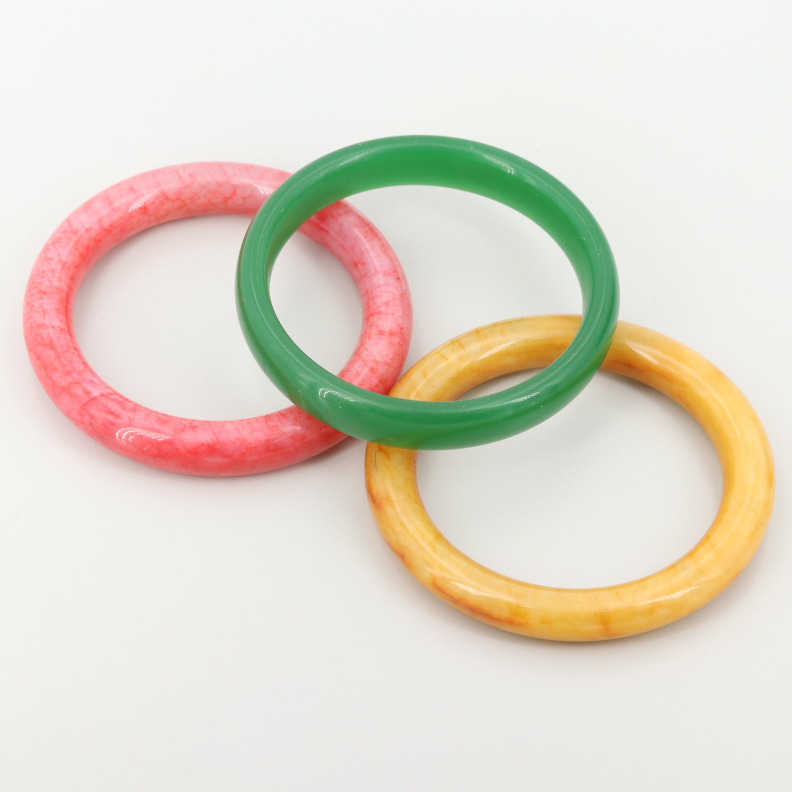 Quartz and Glass Bangle Bracelets