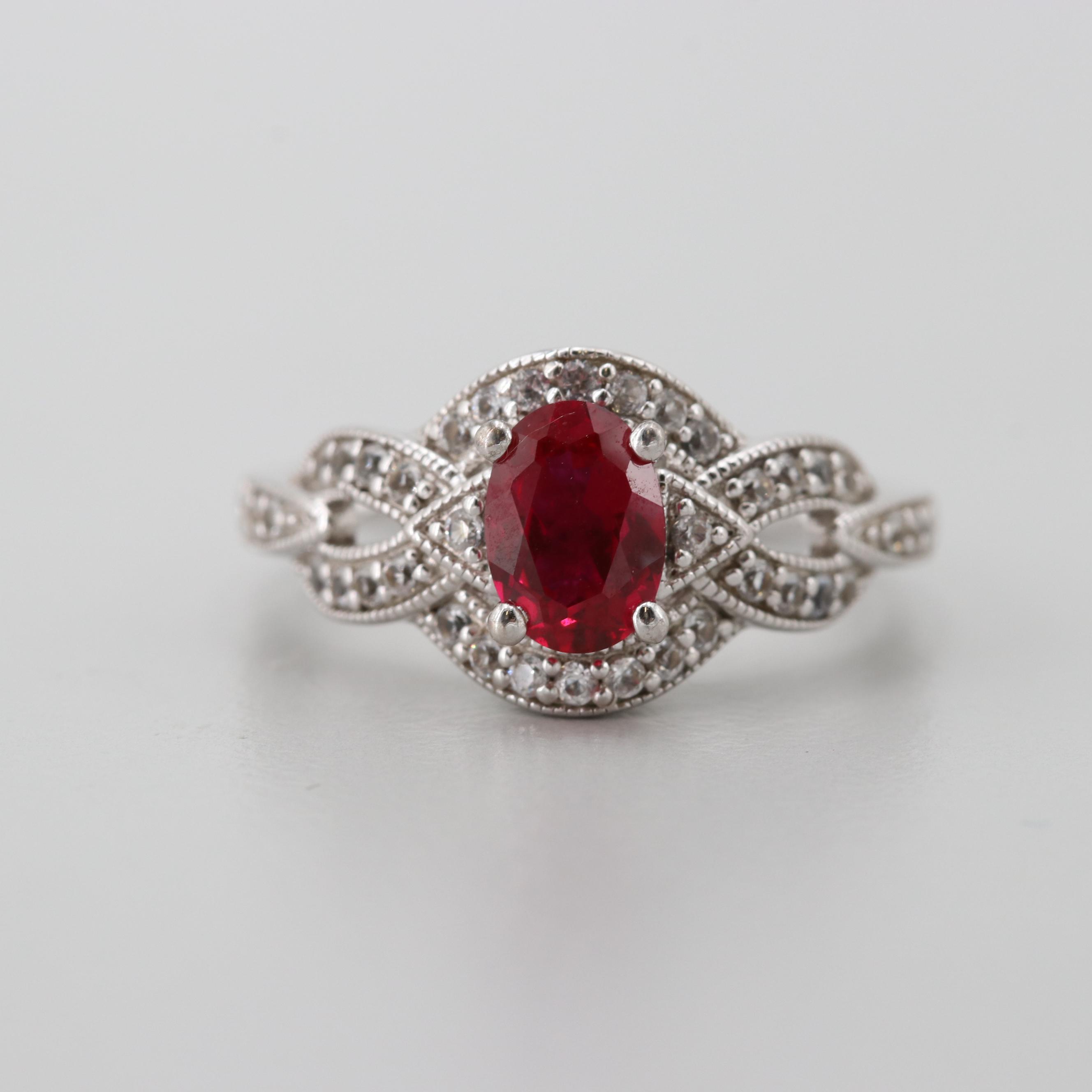 Sterling Silver Synthetic Ruby and Synthetic White Sapphire Ring