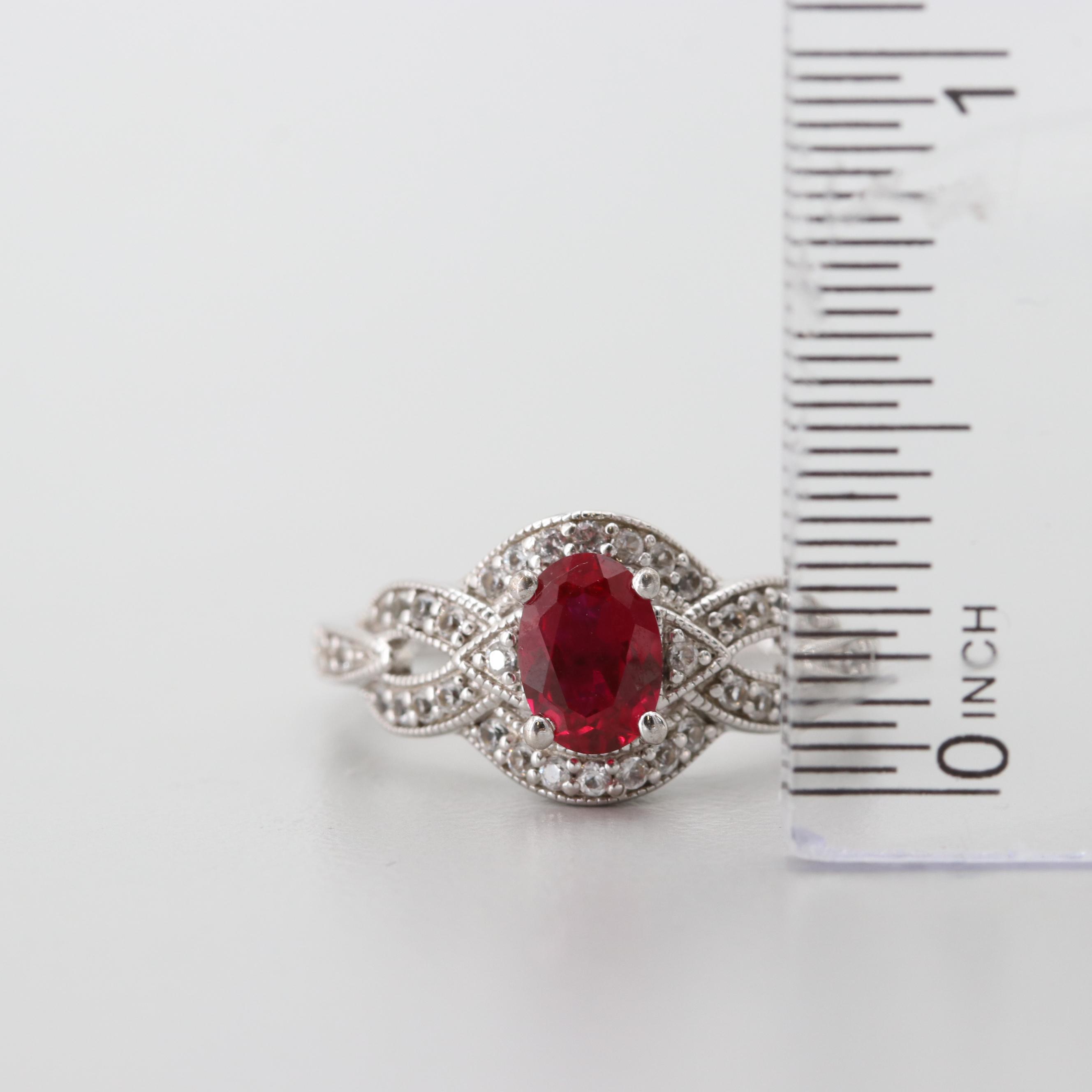 Sterling Silver Synthetic Ruby and Synthetic White Sapphire Ring