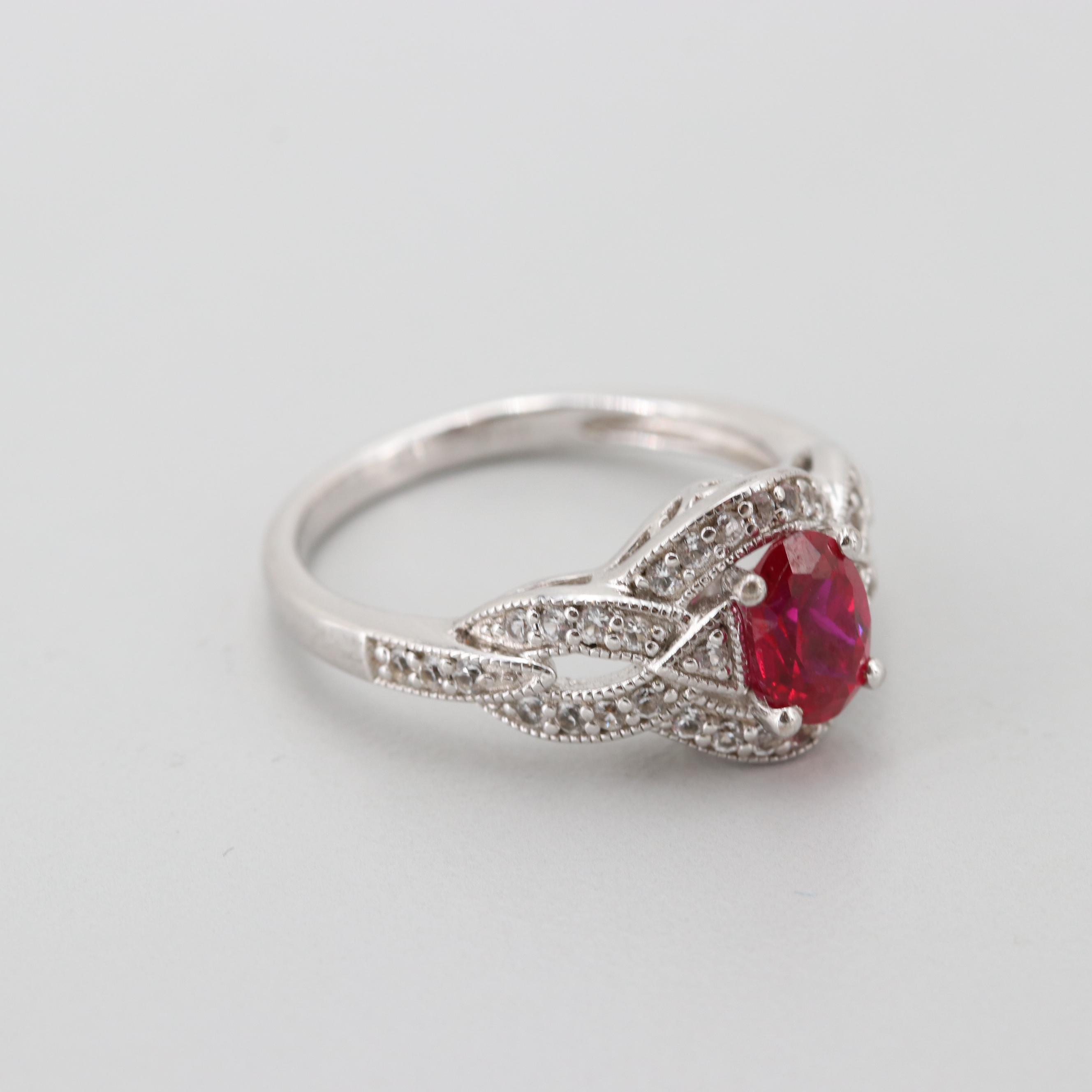 Sterling Silver Synthetic Ruby and Synthetic White Sapphire Ring