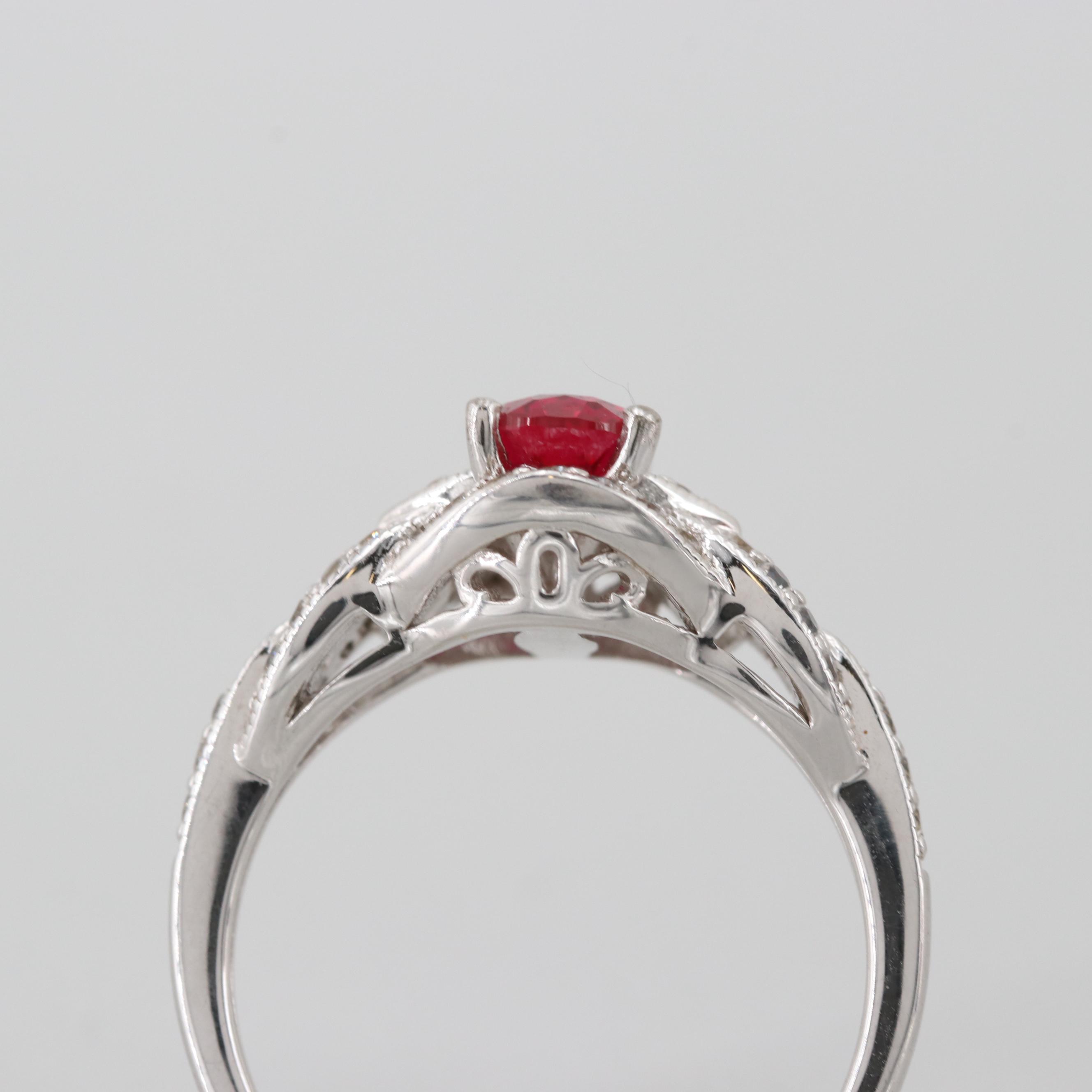 Sterling Silver Synthetic Ruby and Synthetic White Sapphire Ring