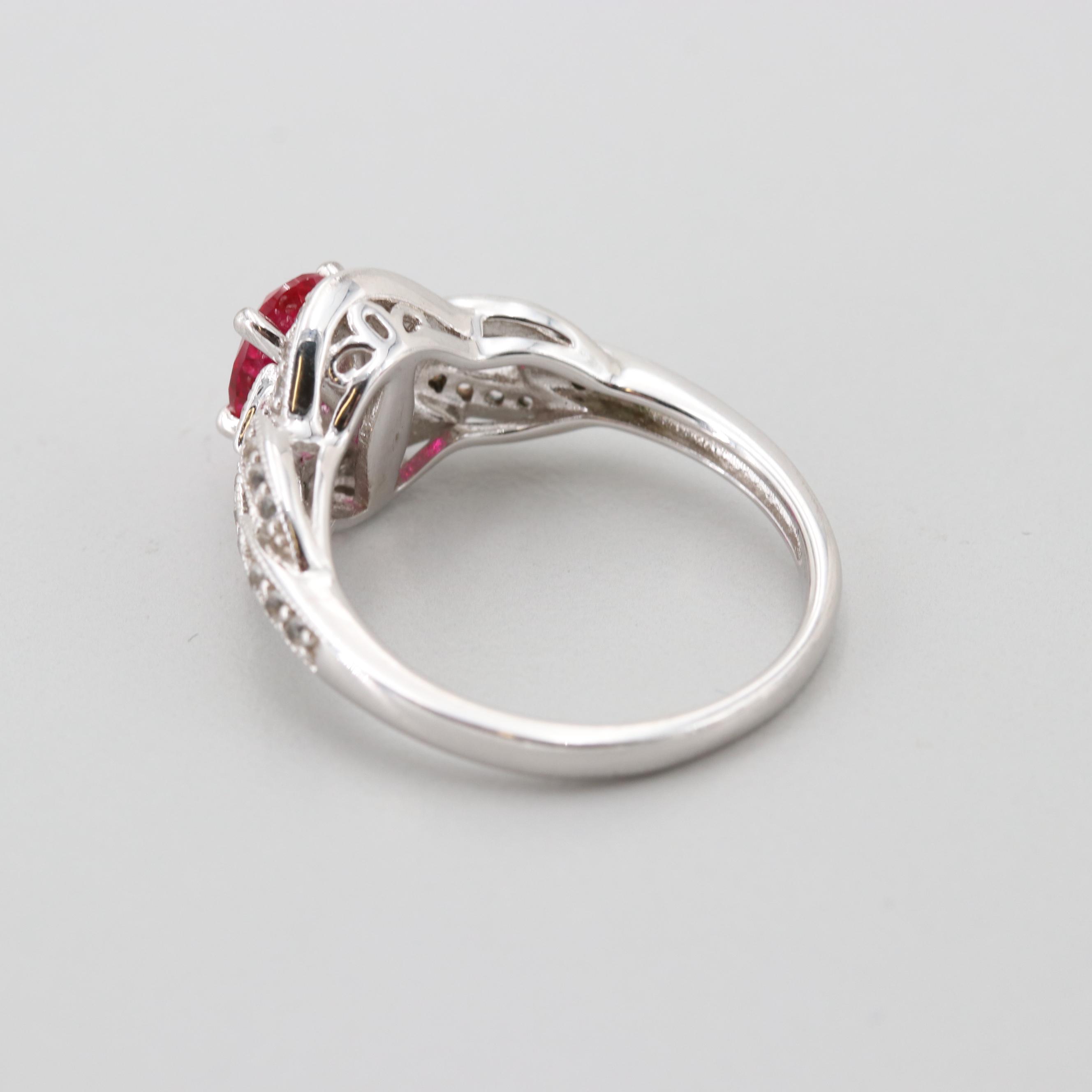 Sterling Silver Synthetic Ruby and Synthetic White Sapphire Ring