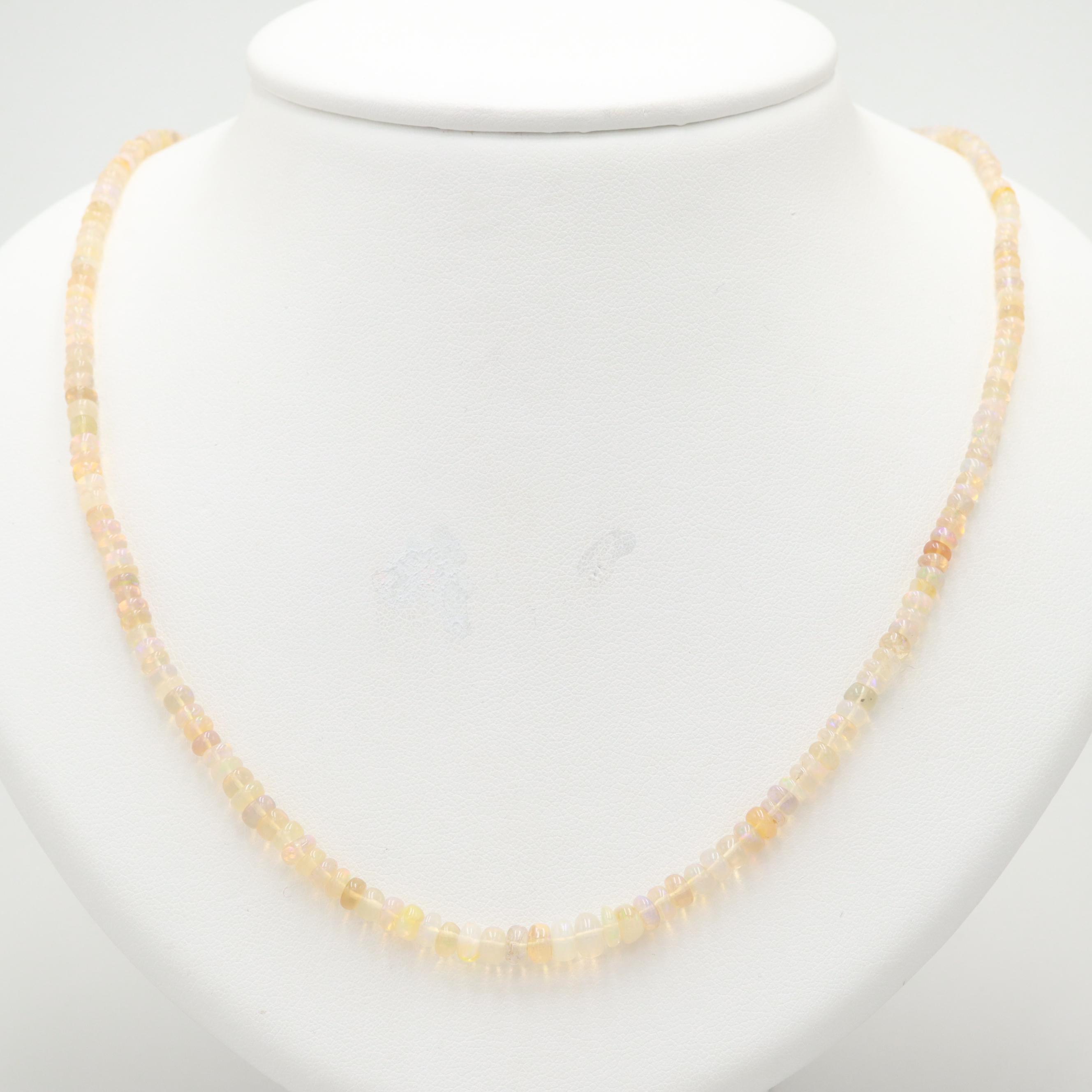 Silver Tone Opal Beaded Necklace