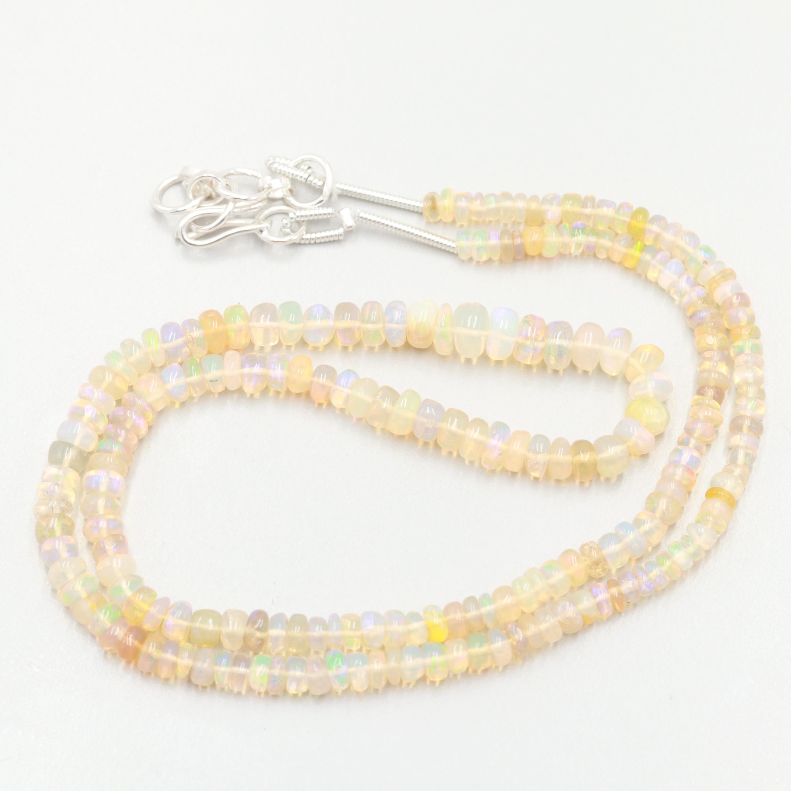 Silver Tone Opal Beaded Necklace