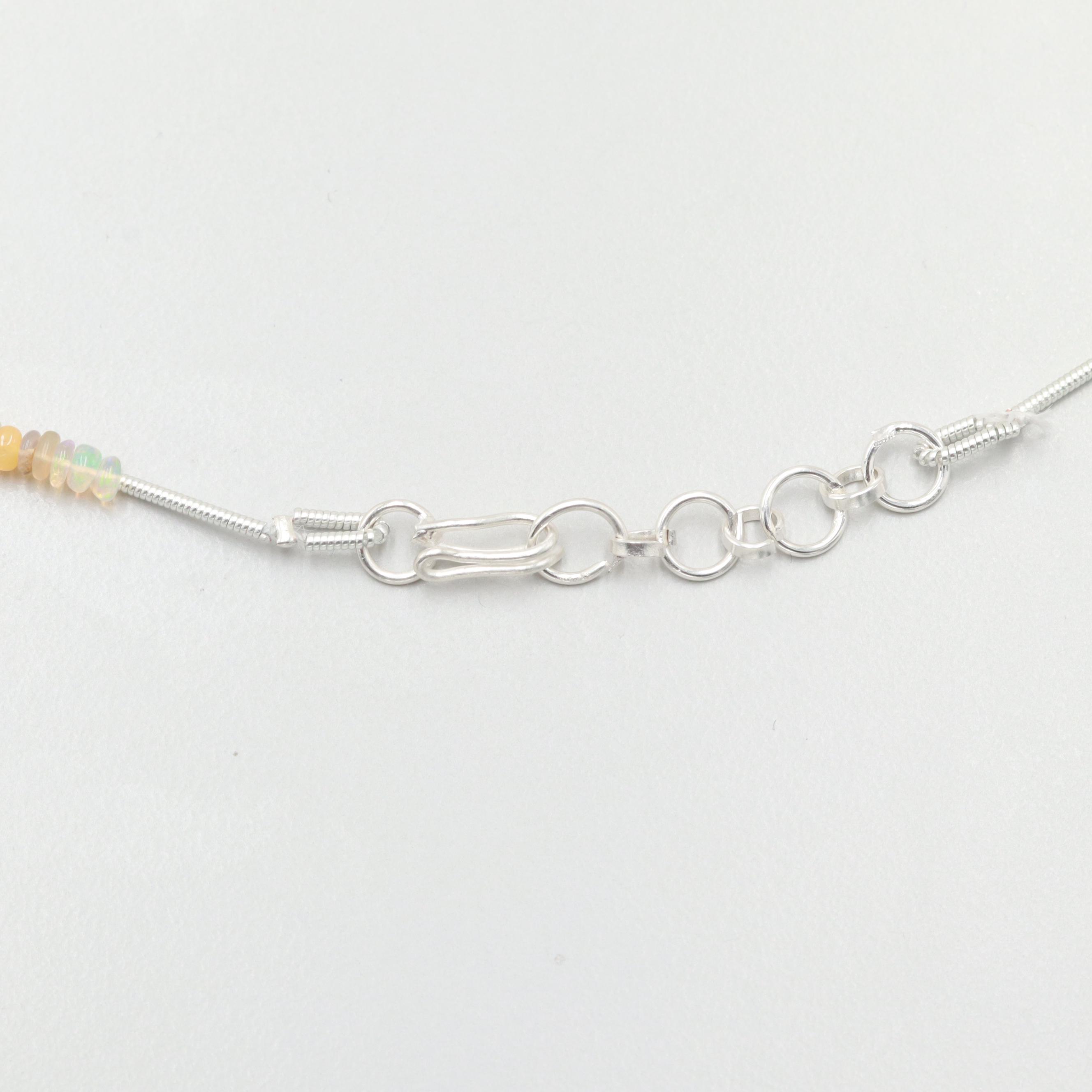 Silver Tone Opal Beaded Necklace