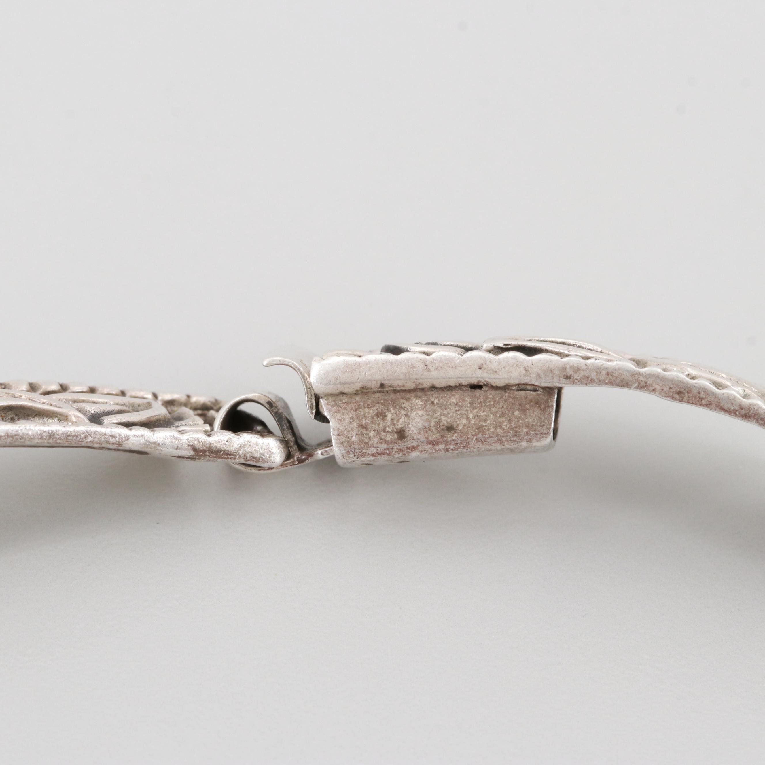 Taxco Sterling Silver Carved Glass Aztec Warrior Necklace