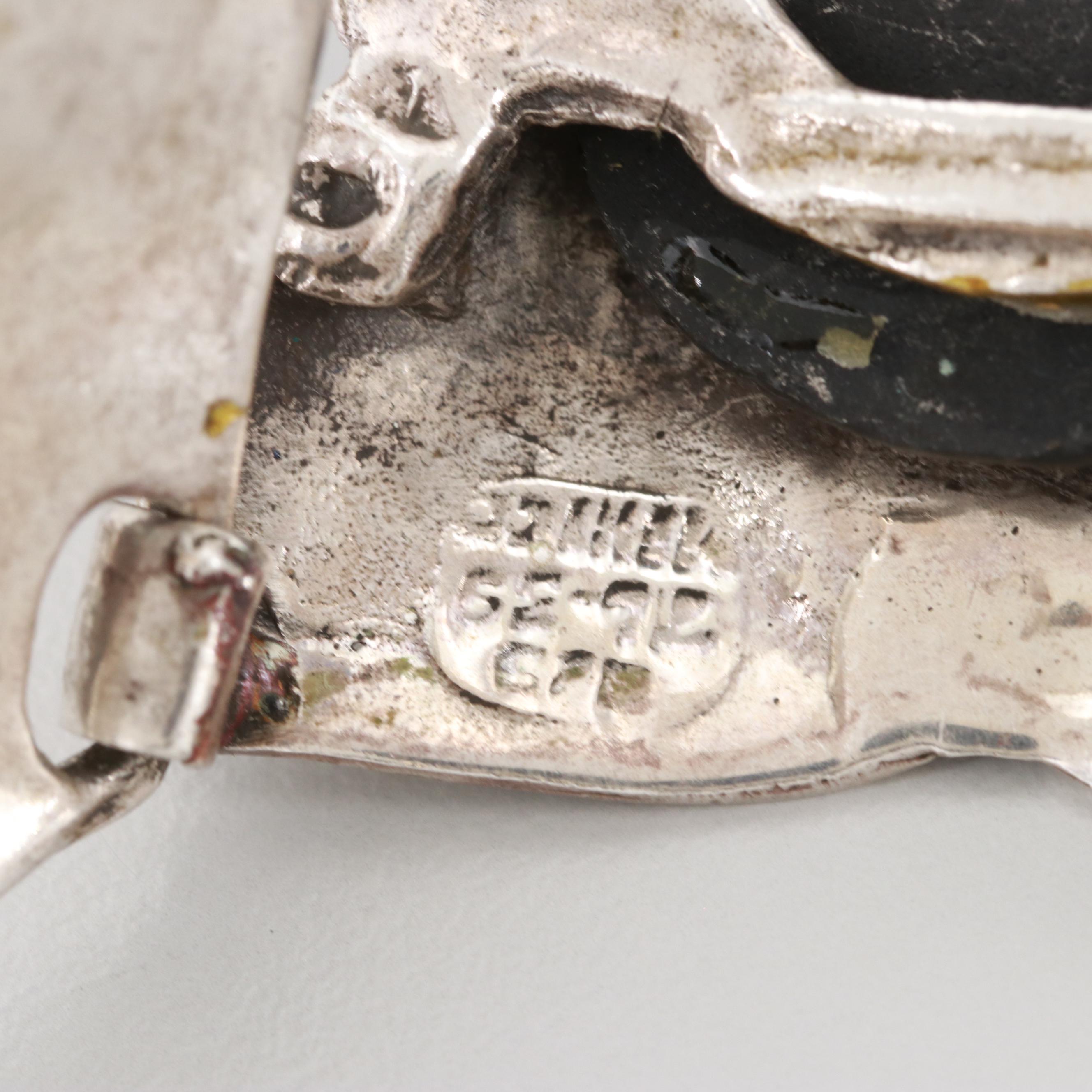 Taxco Sterling Silver Carved Glass Aztec Warrior Necklace