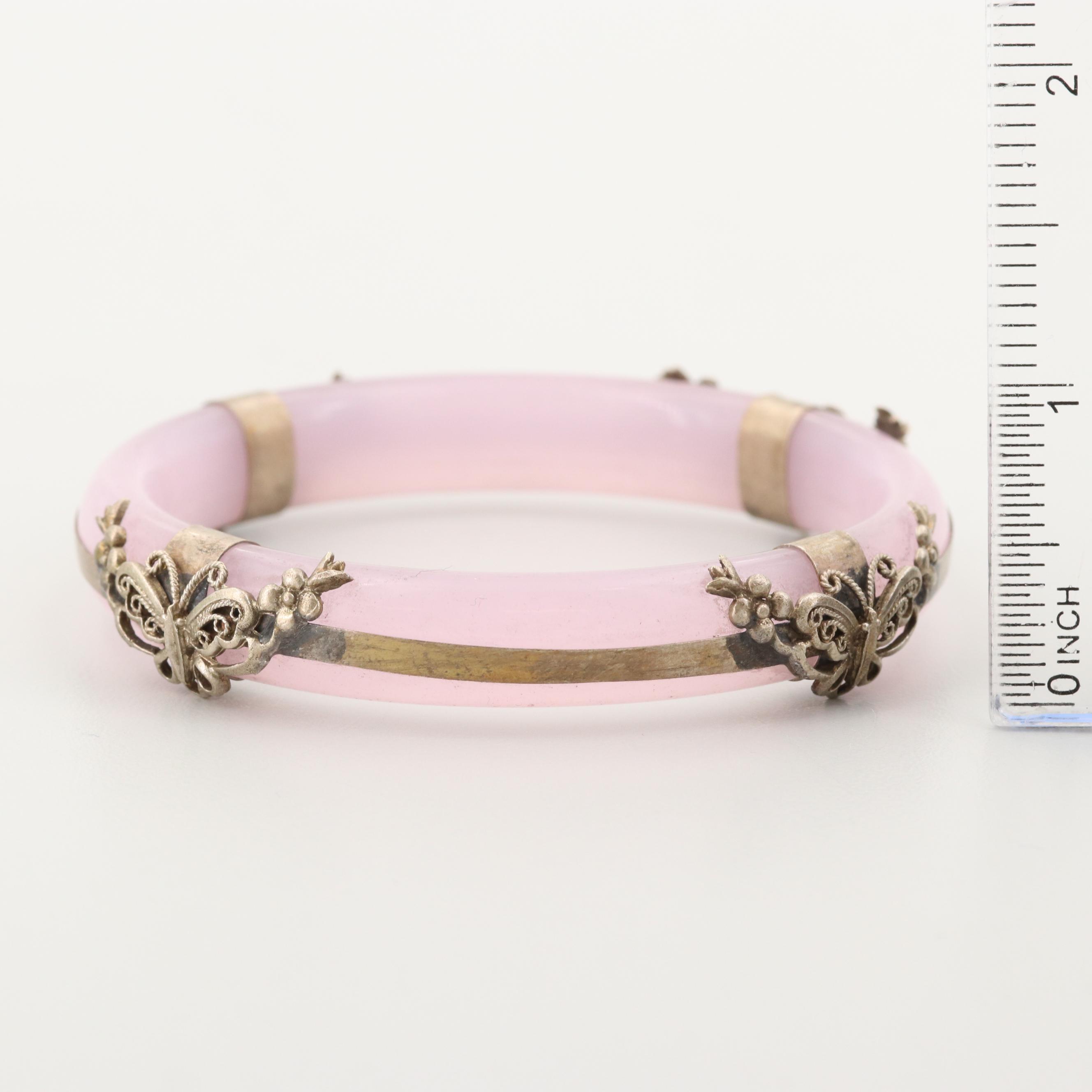 Silver Tone Glass Bangle Bracelets Featuring Animal Motifs