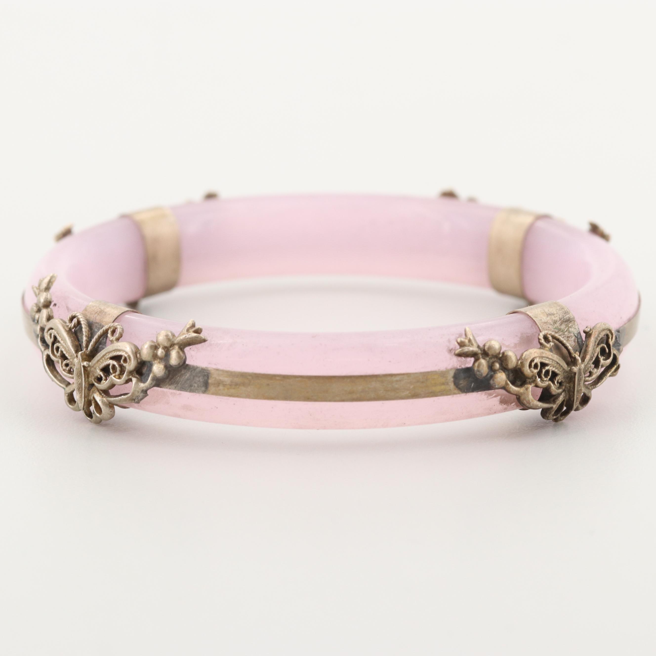 Silver Tone Glass Bangle Bracelets Featuring Animal Motifs