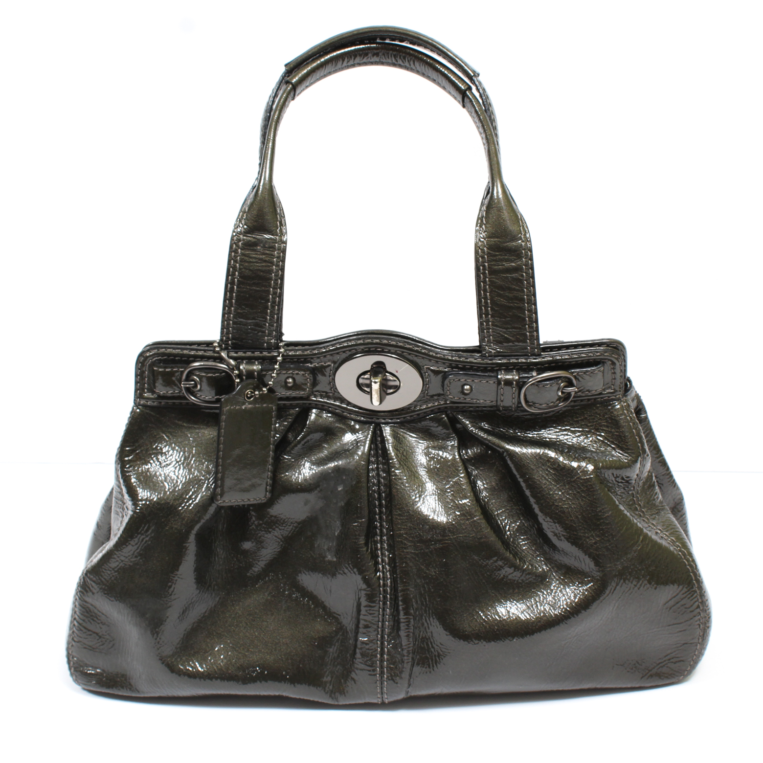Coach Gunmetal Pleated Patent Leather Garnet Handbag
