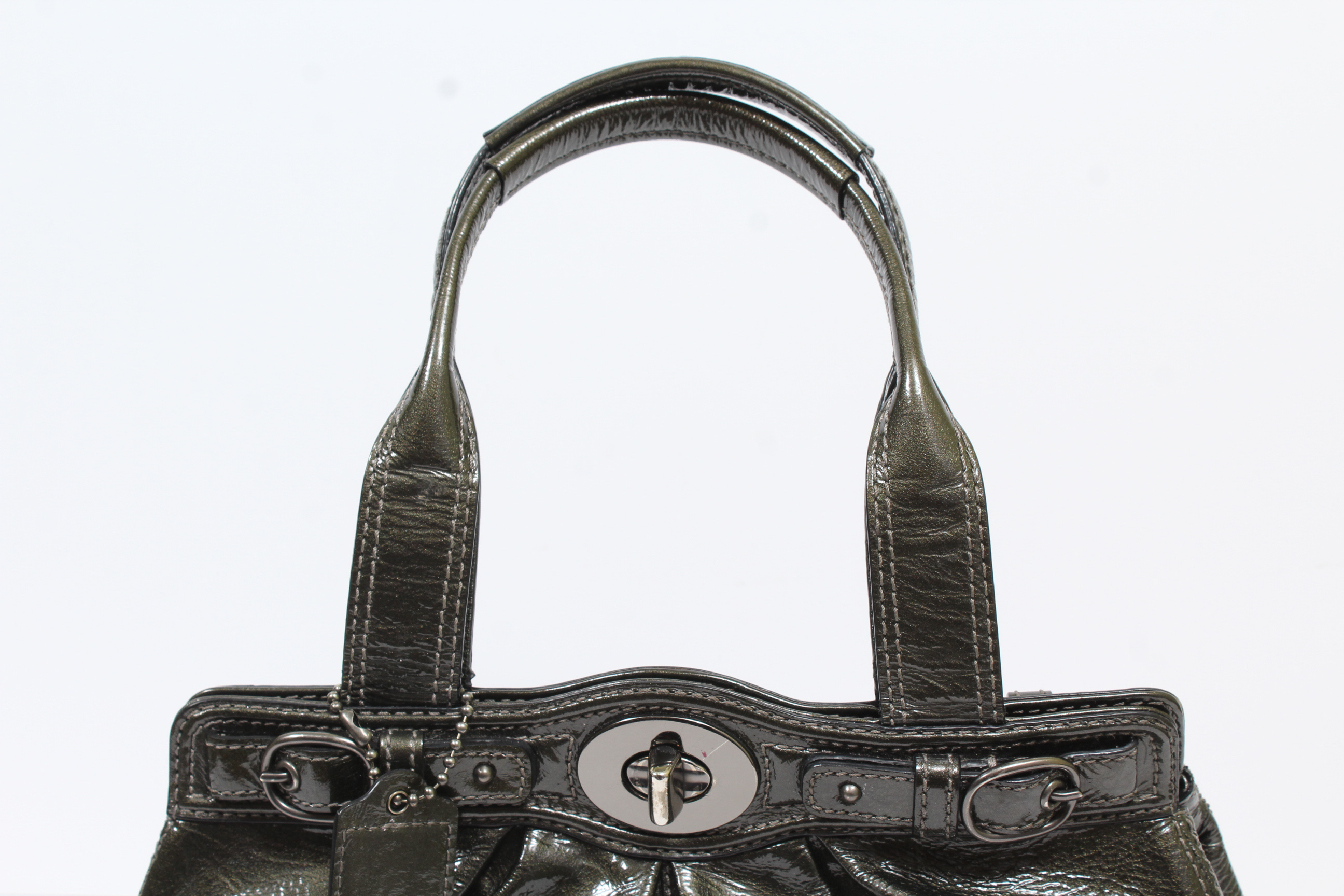 Coach Gunmetal Pleated Patent Leather Garnet Handbag