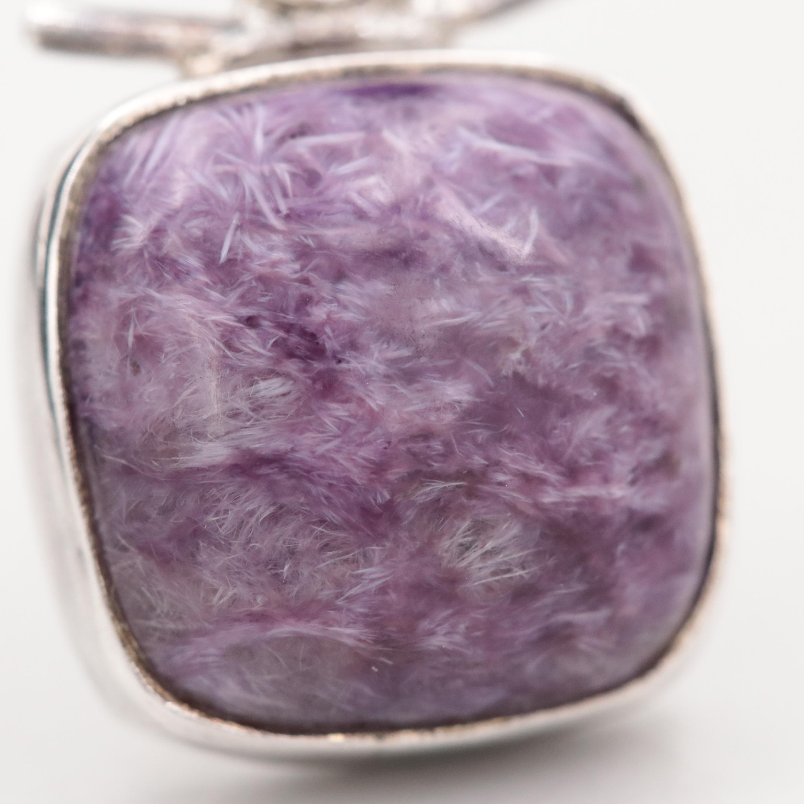 Sterling Silver Charoite and Amethyst Drop Earring
