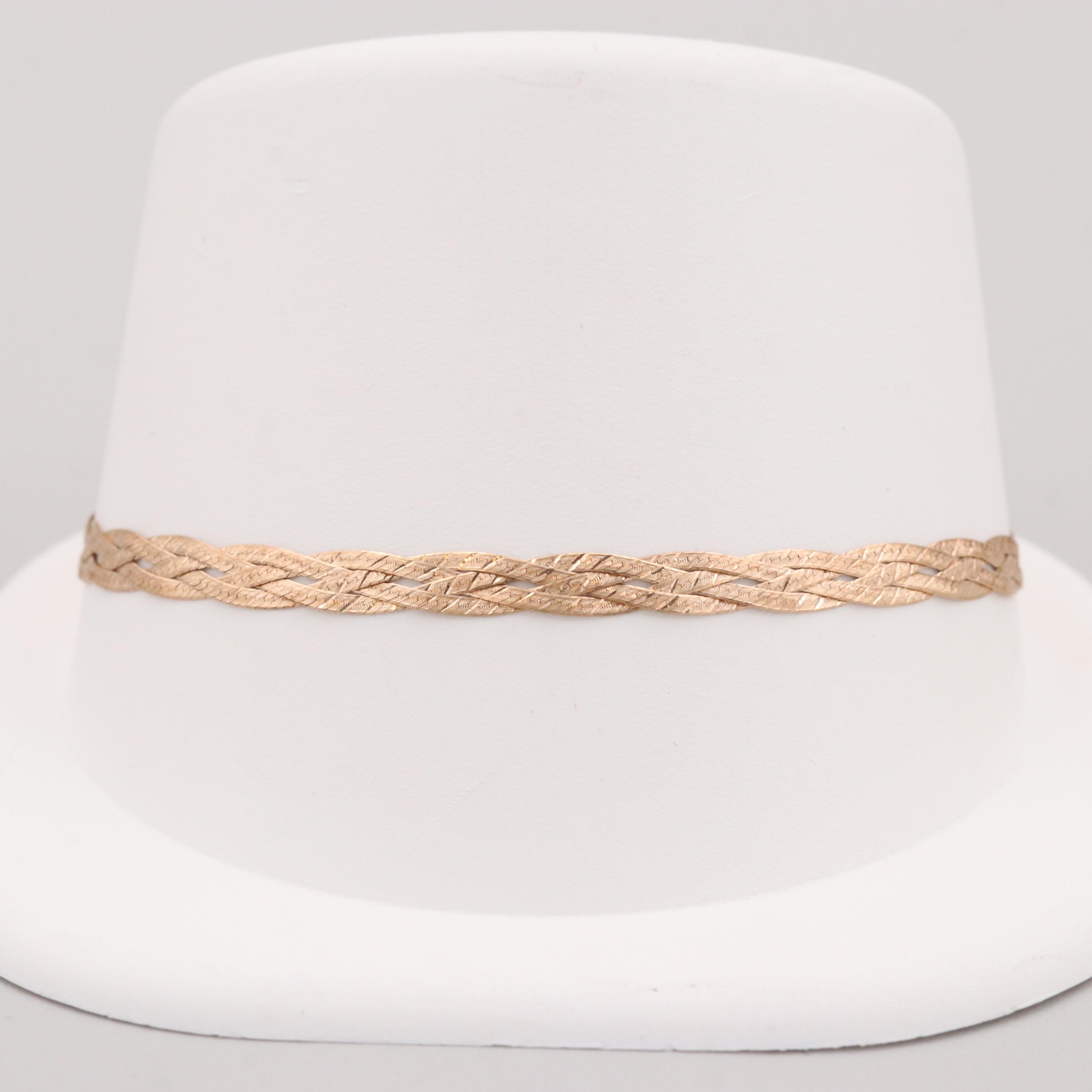 14K Yellow Gold Braided Herringbone Bracelet