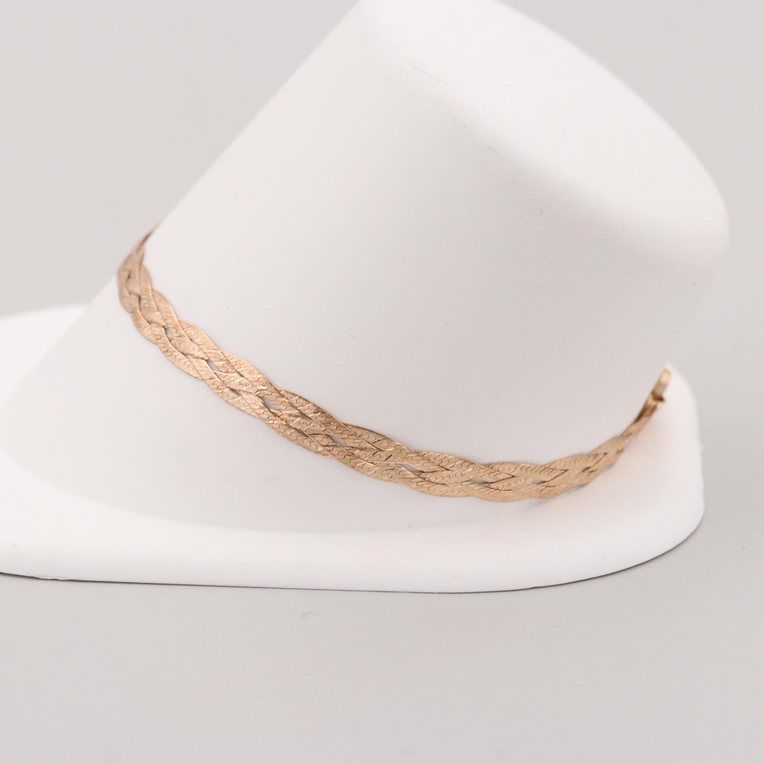14K Yellow Gold Braided Herringbone Bracelet