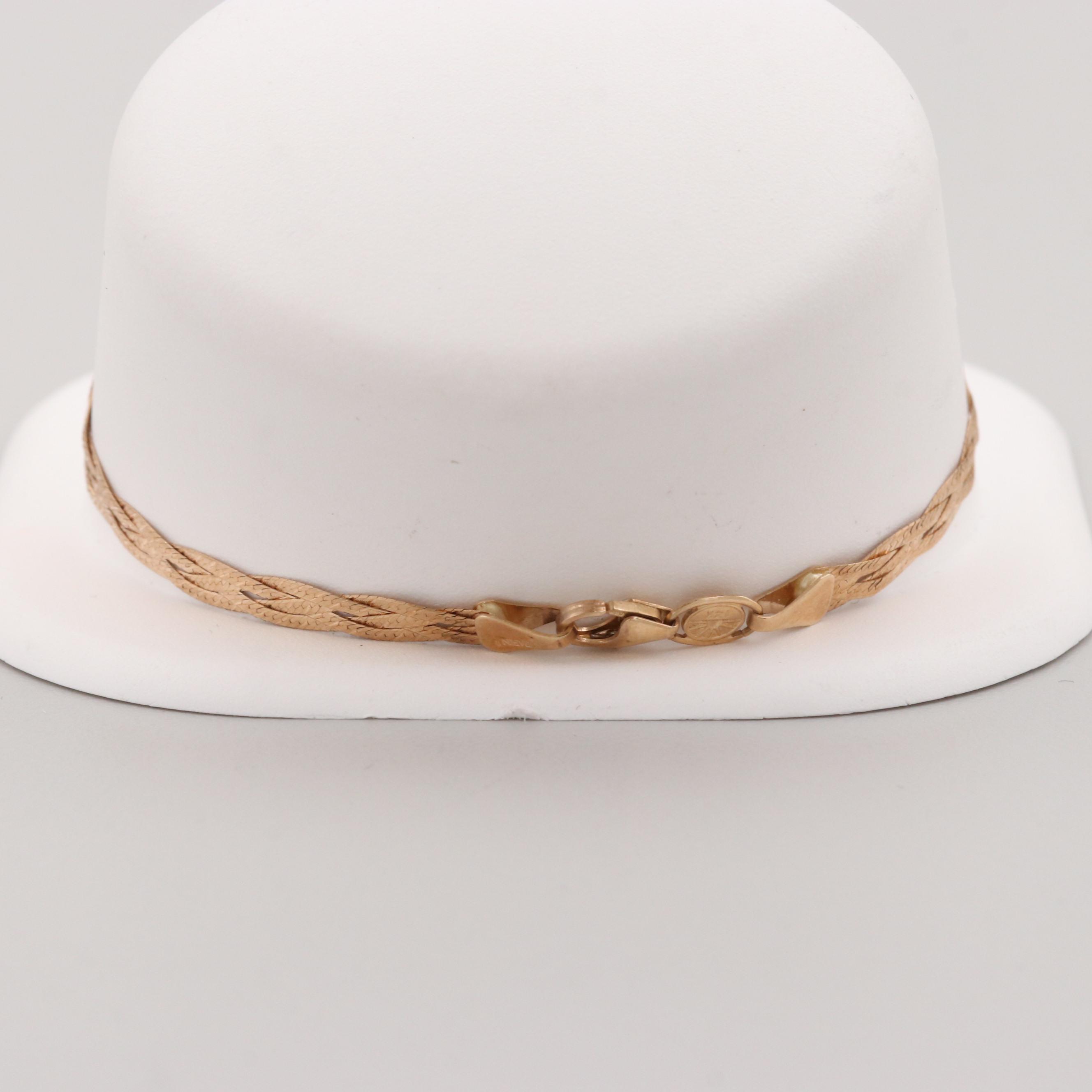 14K Yellow Gold Braided Herringbone Bracelet