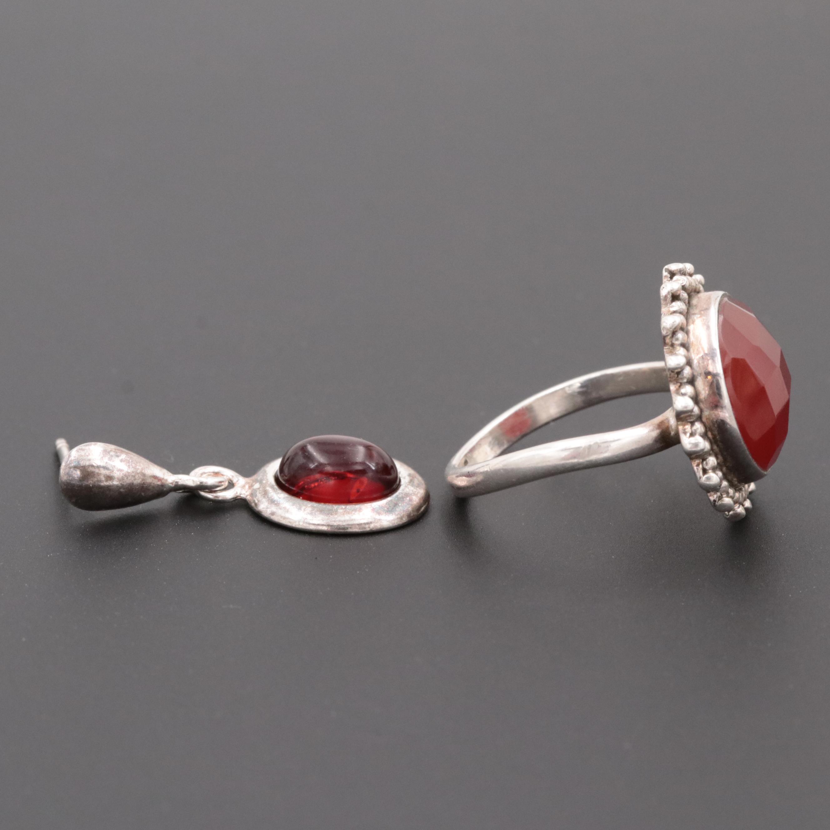Sterling Silver Gemstone Dangle Earring, Ring and Pendant Necklace
