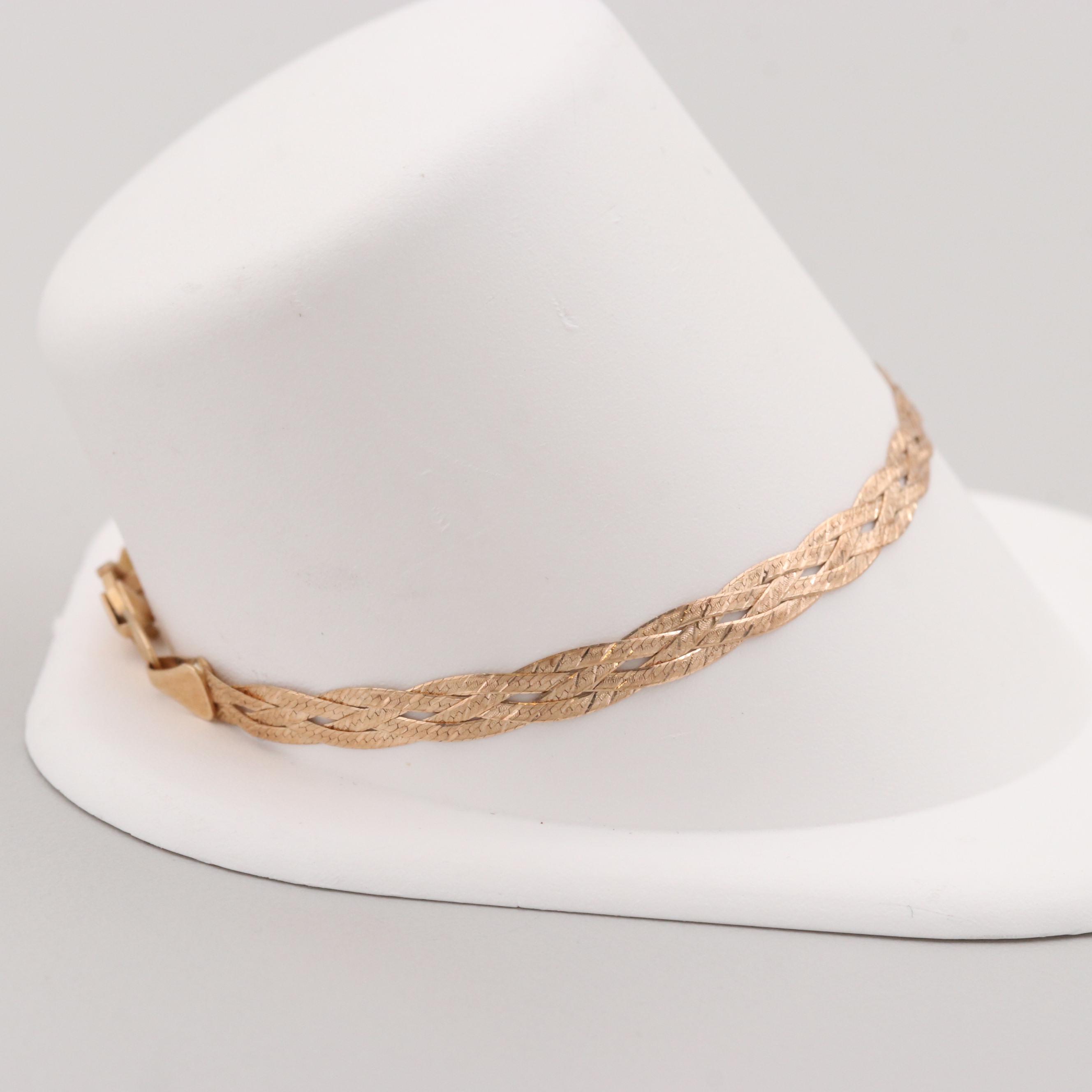 14K Yellow Gold Braided Herringbone Bracelet
