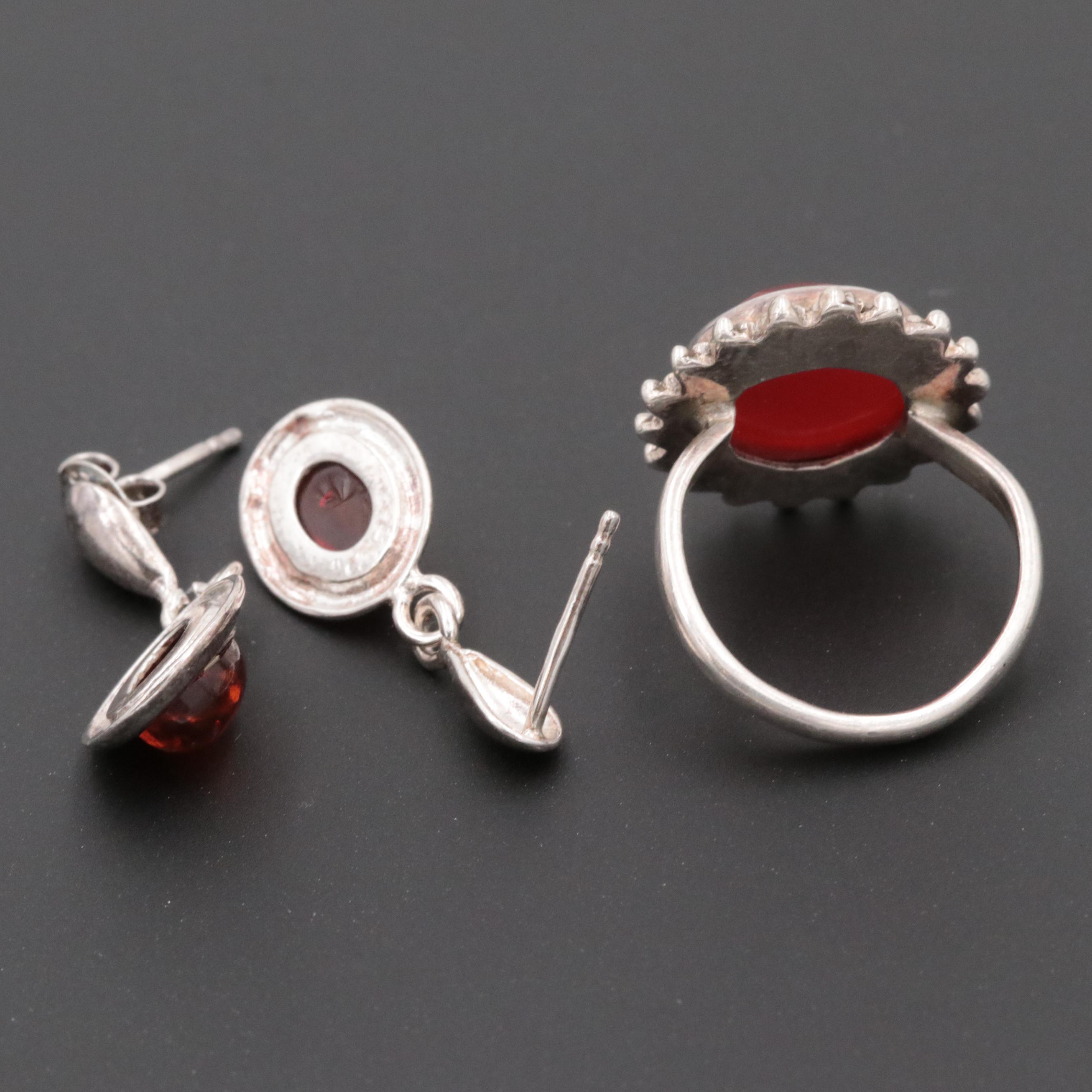 Sterling Silver Gemstone Dangle Earring, Ring and Pendant Necklace