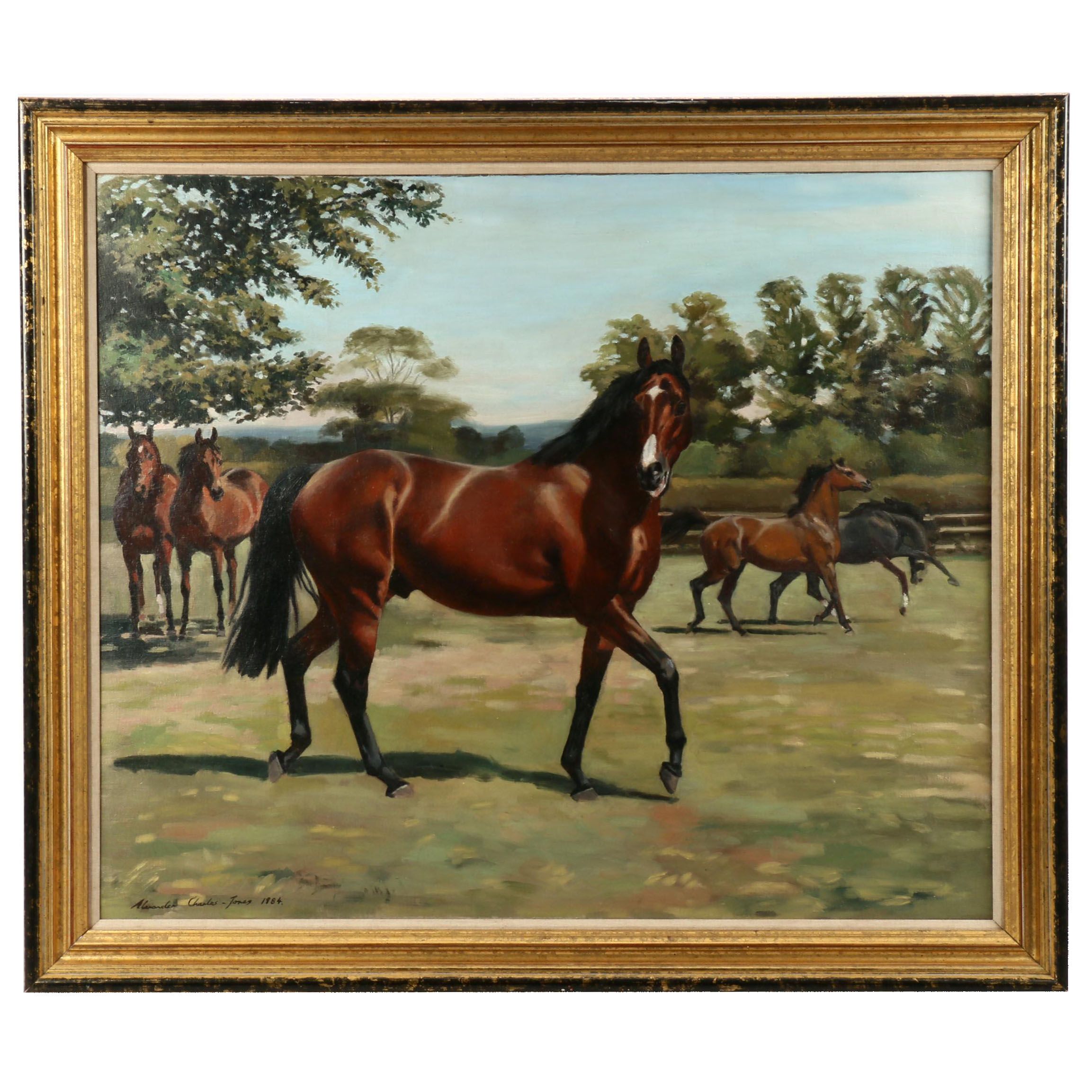 Alexander Charles-Jones Oil Painting of Horses in Pasture
