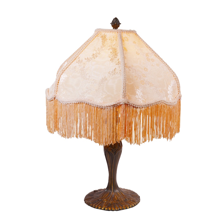 Cast Bronze Accent Lamp with Fringed Fabric Shade