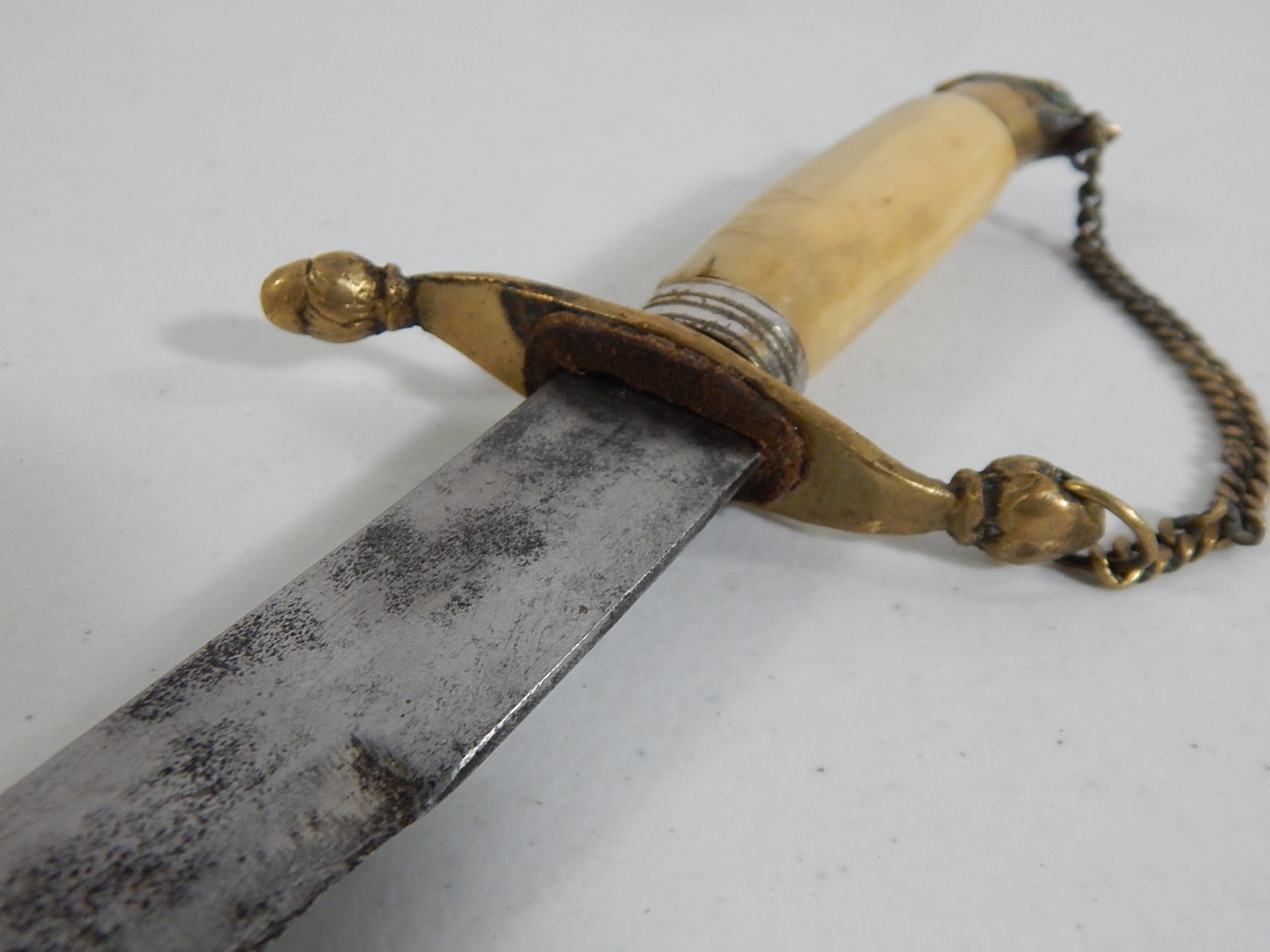 Bone and Brass Handled Hand Forged Sword with Chain Guard