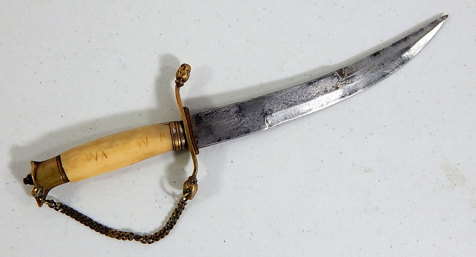Bone and Brass Handled Hand Forged Sword with Chain Guard