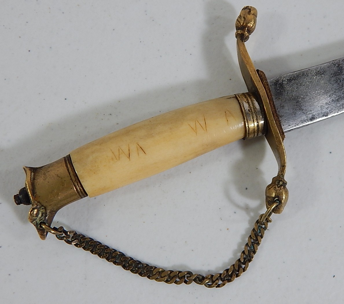 Bone and Brass Handled Hand Forged Sword with Chain Guard
