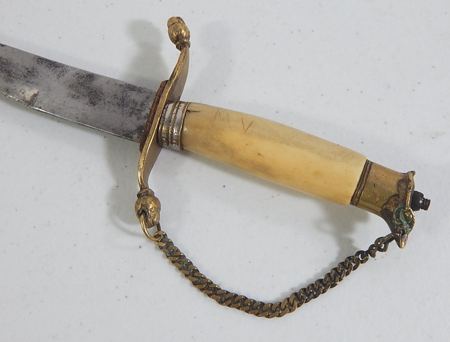 Bone and Brass Handled Hand Forged Sword with Chain Guard