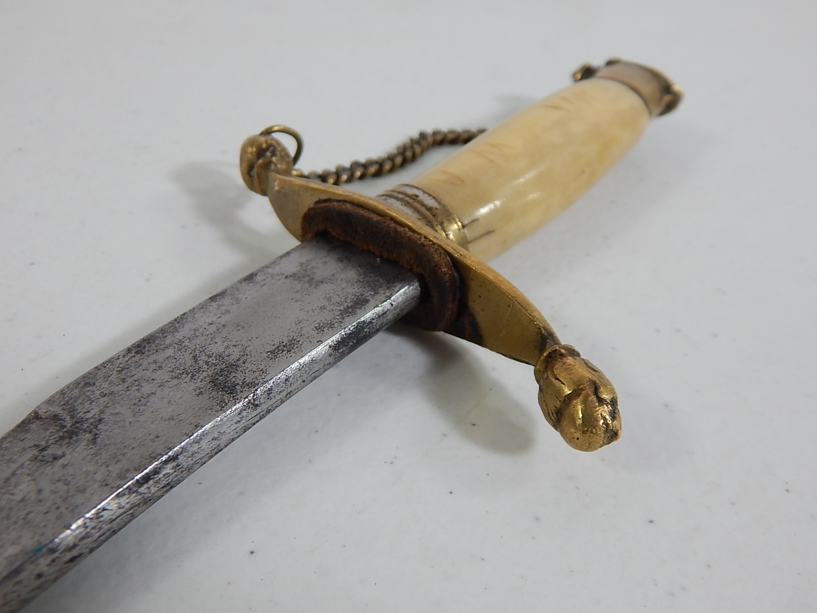 Bone and Brass Handled Hand Forged Sword with Chain Guard