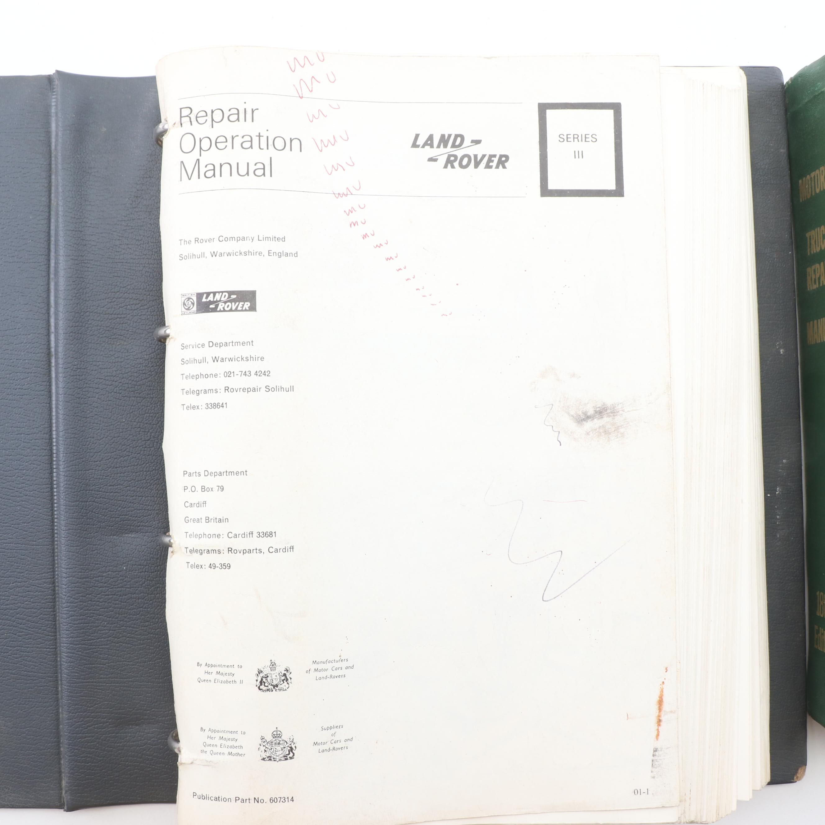 Vintage Motor Vehicle Manuals Including Land Rover, Renault, and More