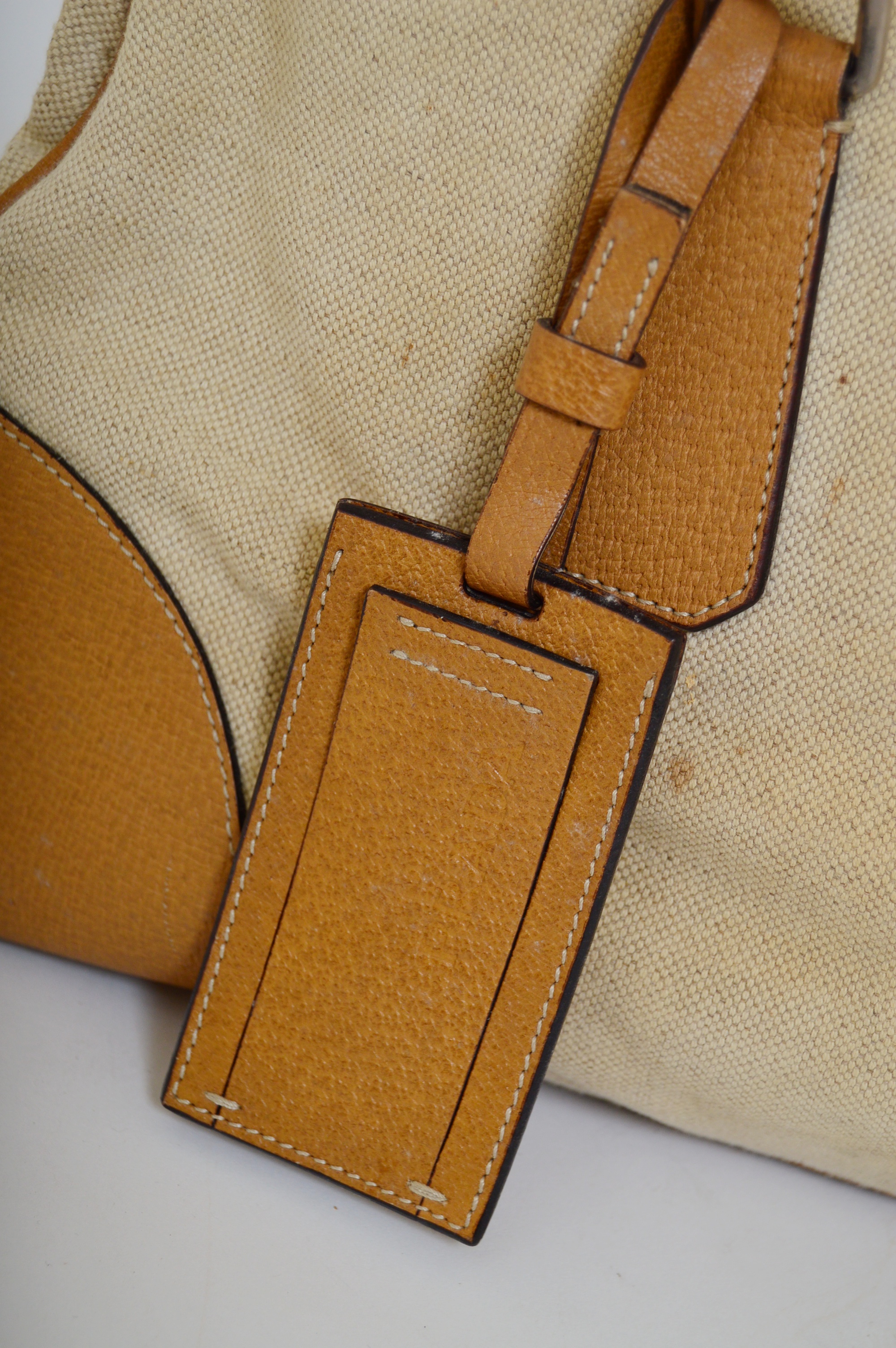 Prada Linen and Leather Satchel Handbag