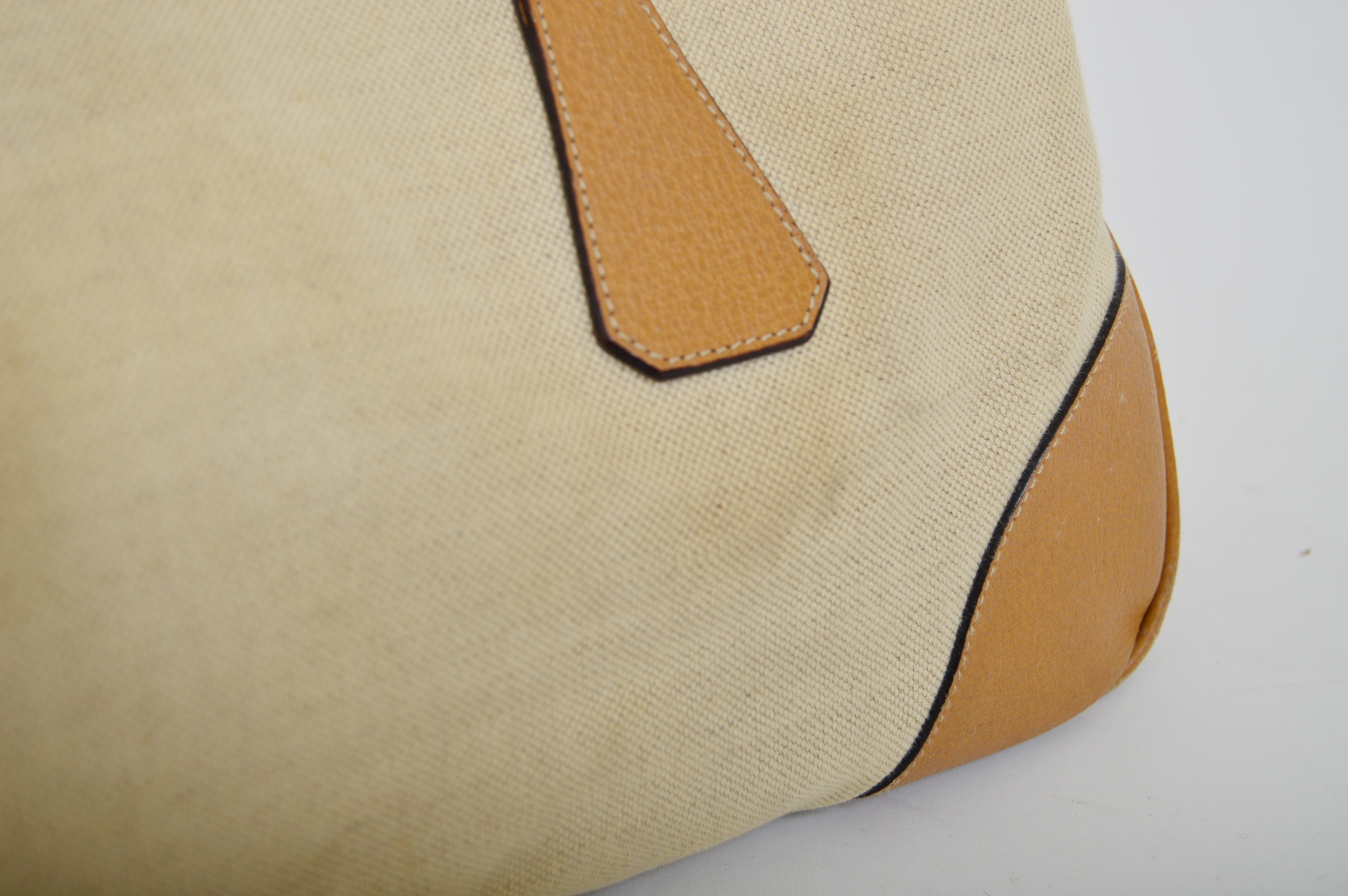 Prada Linen and Leather Satchel Handbag