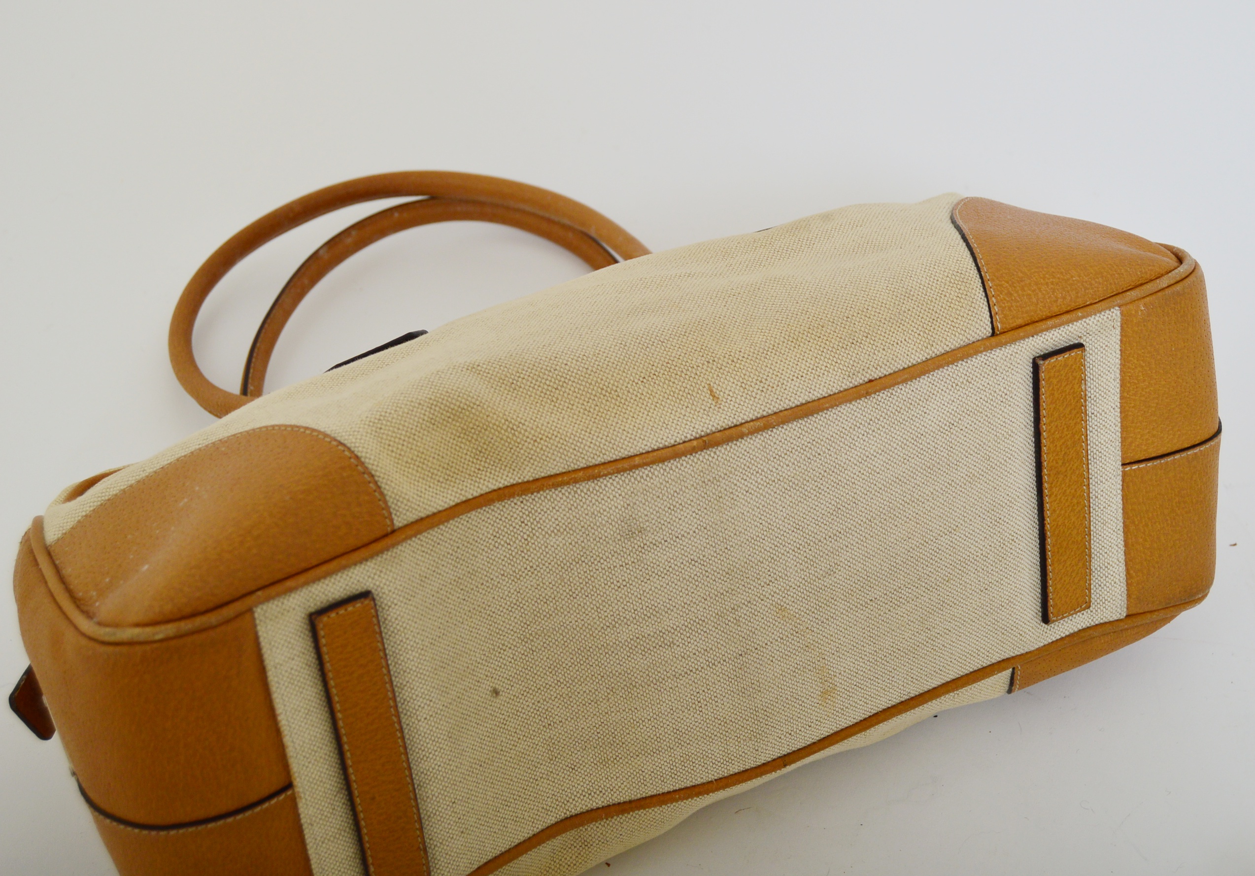 Prada Linen and Leather Satchel Handbag