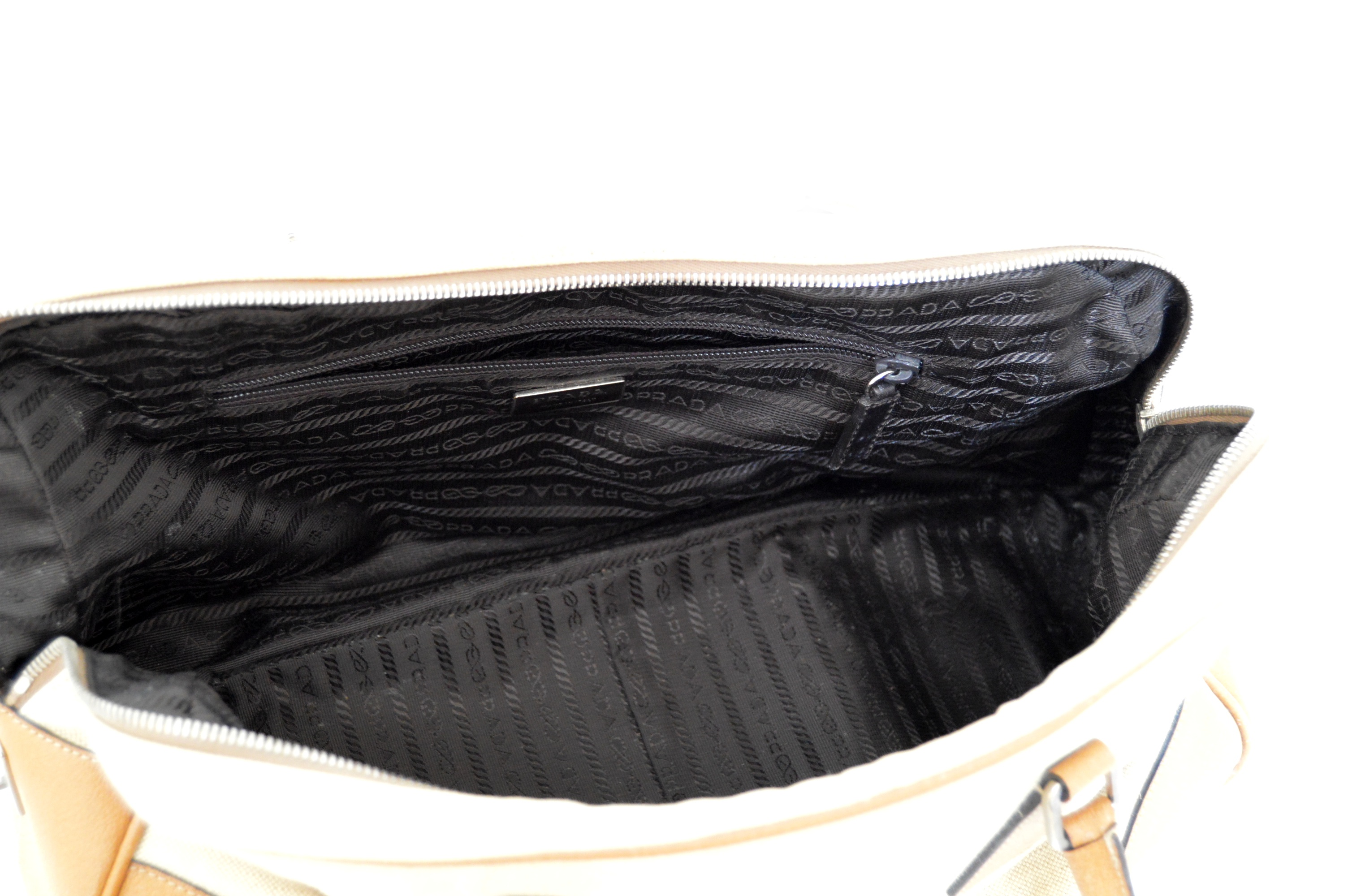 Prada Linen and Leather Satchel Handbag