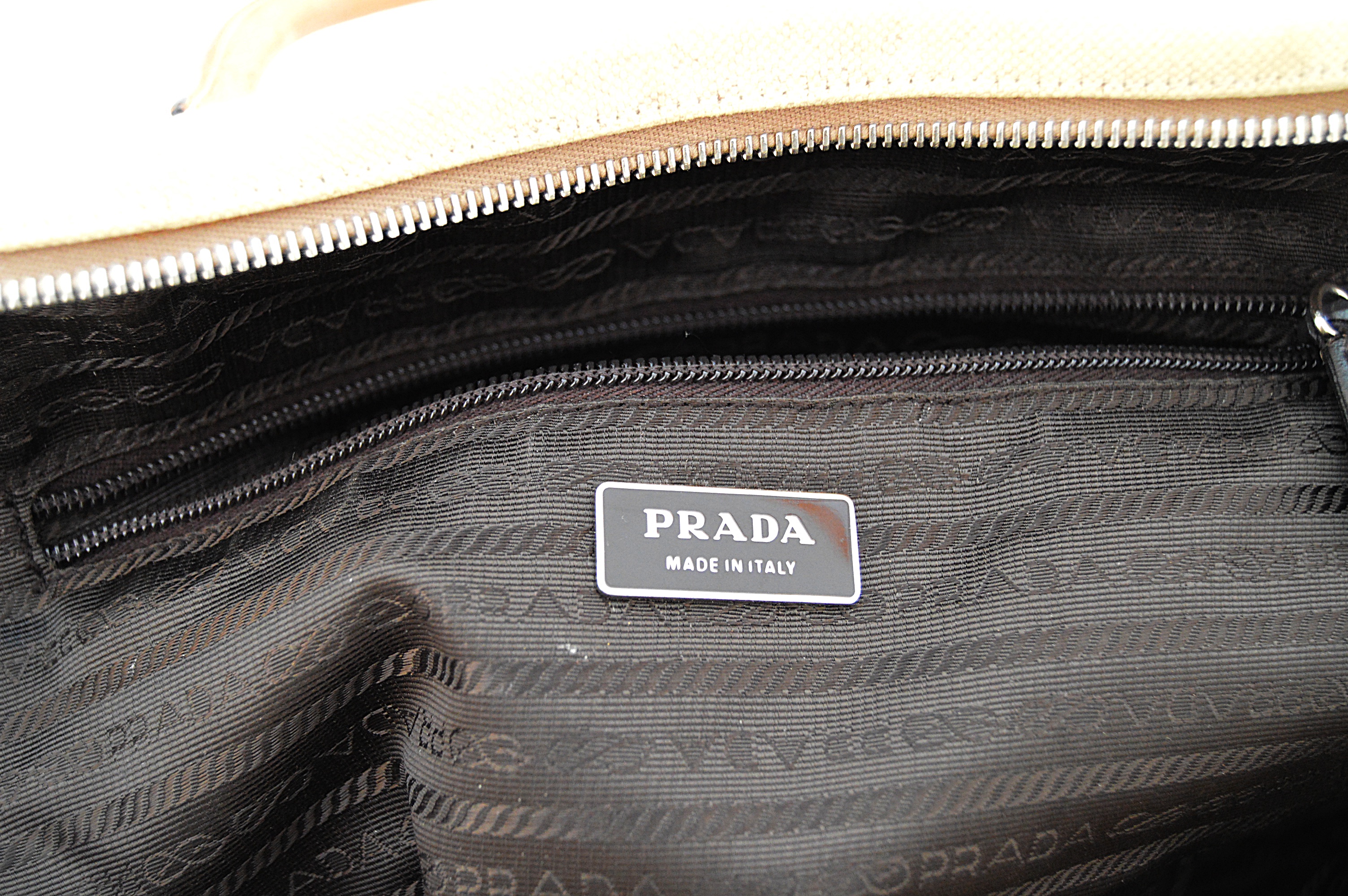 Prada Linen and Leather Satchel Handbag