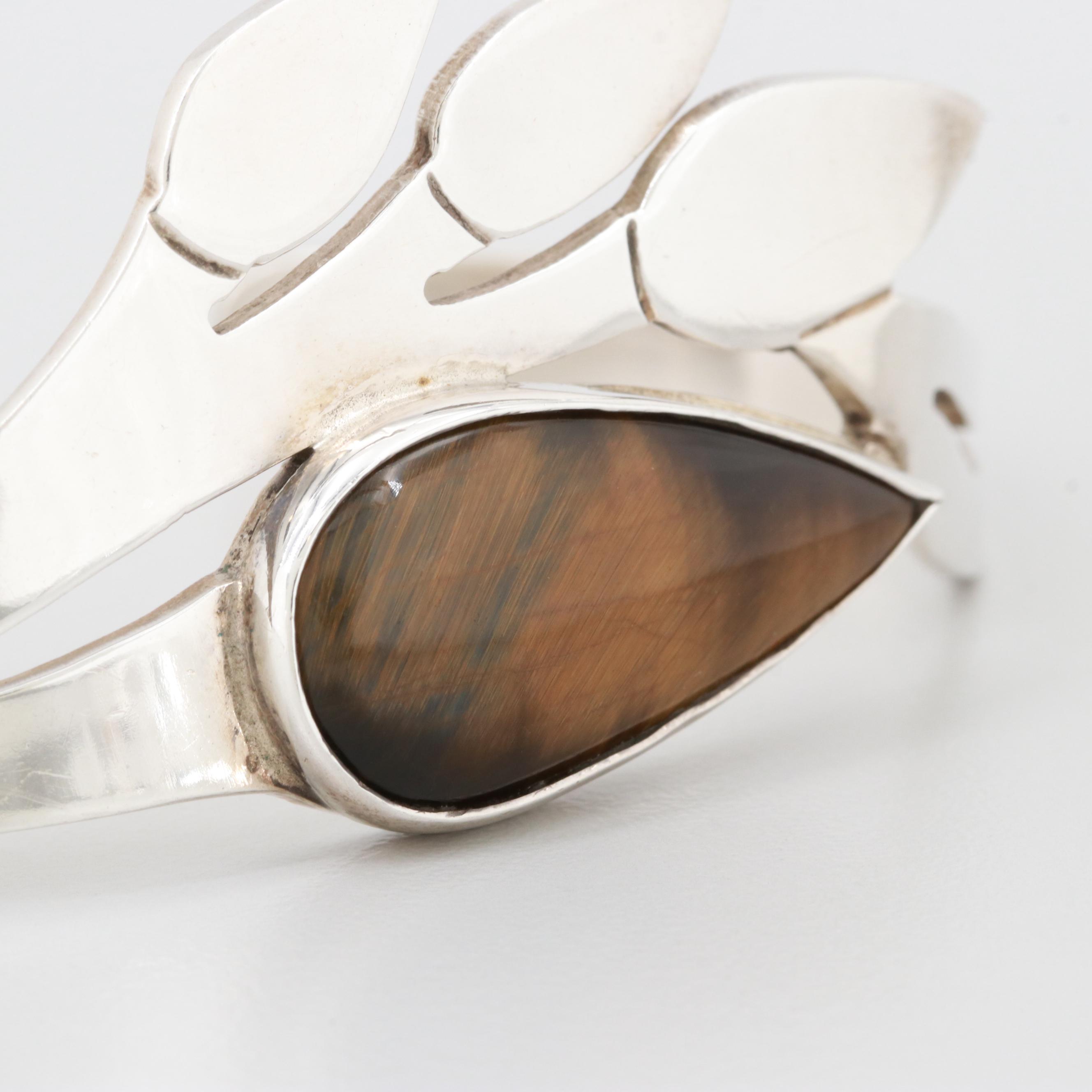 Mexican Sterling Silver Tiger's Eye Cuff Bracelet