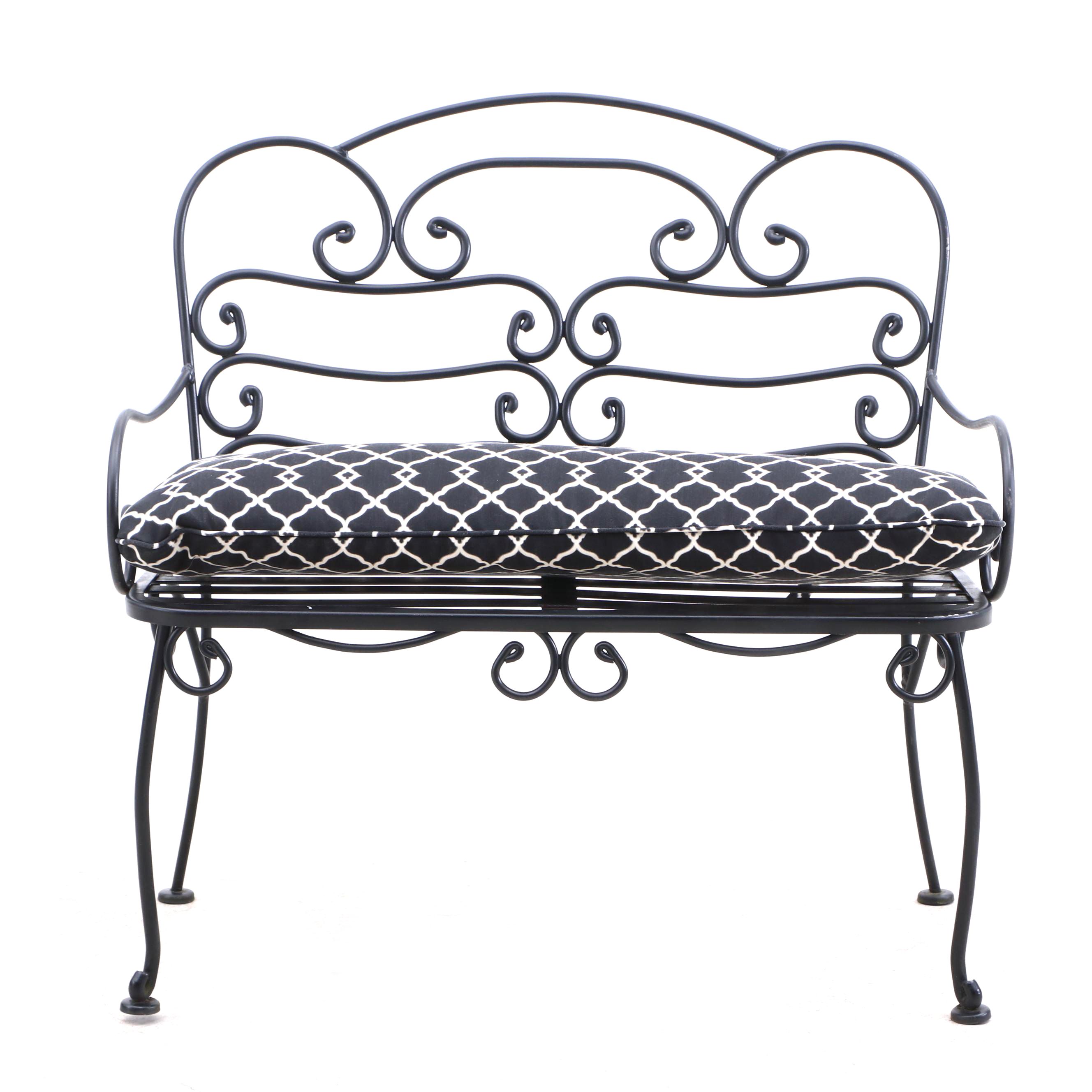 Contemporary Wrought Iron Finish Metal Garden Bench