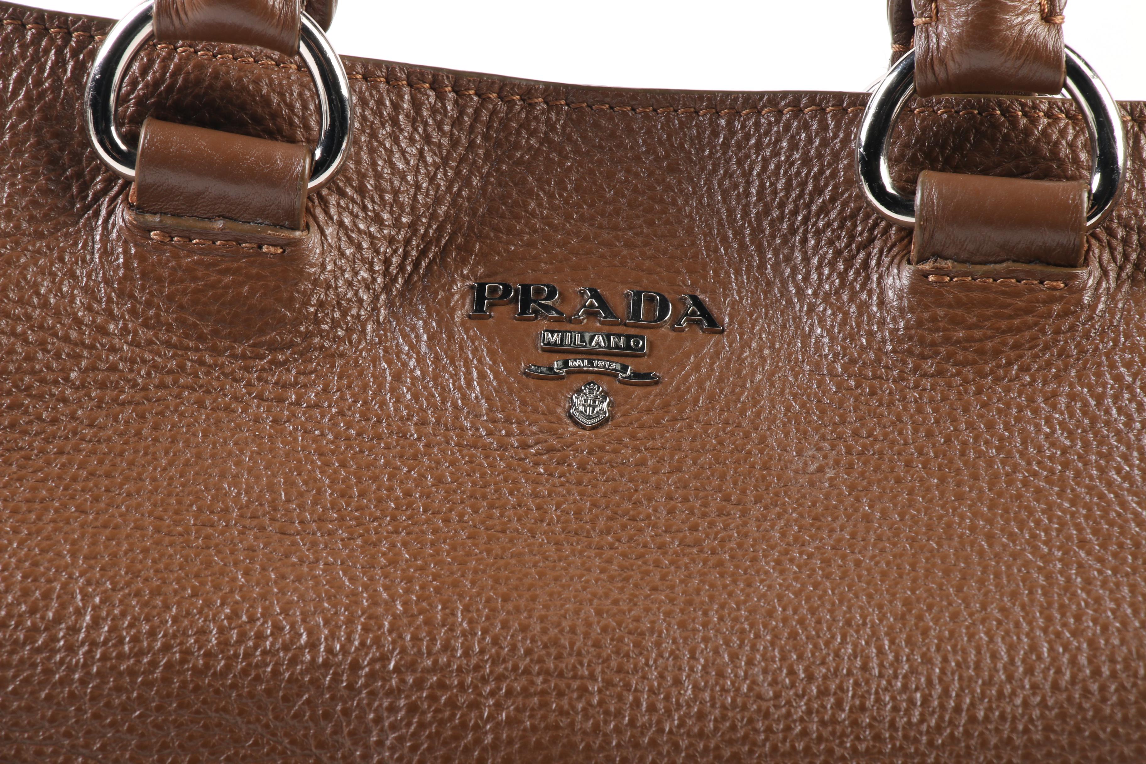Prada Brown Vitello Daino Textured Leather Tote