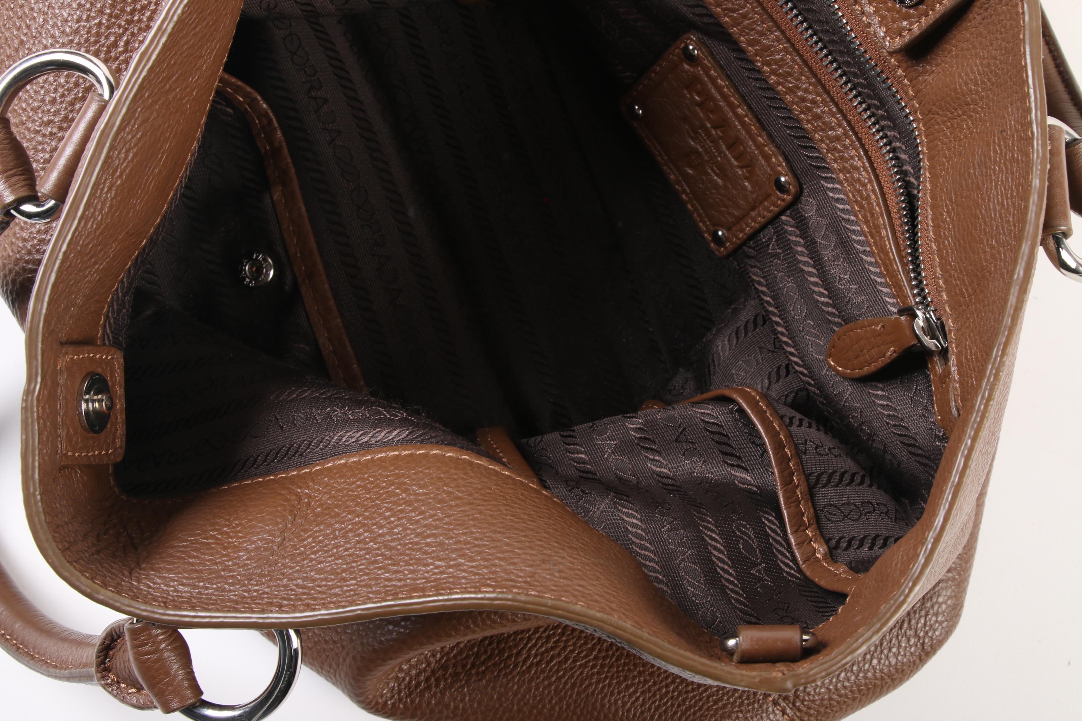 Prada Brown Vitello Daino Textured Leather Tote