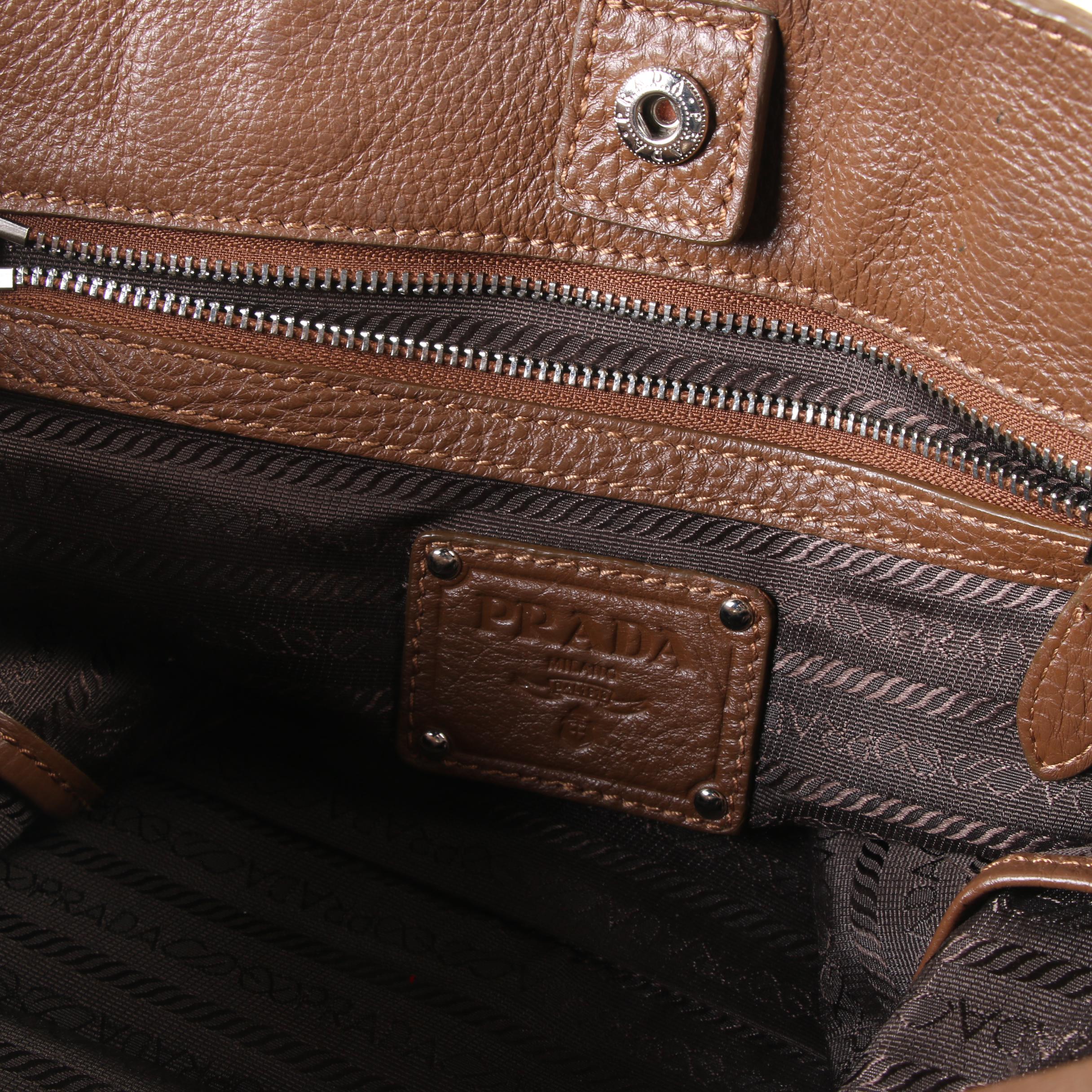 Prada Brown Vitello Daino Textured Leather Tote