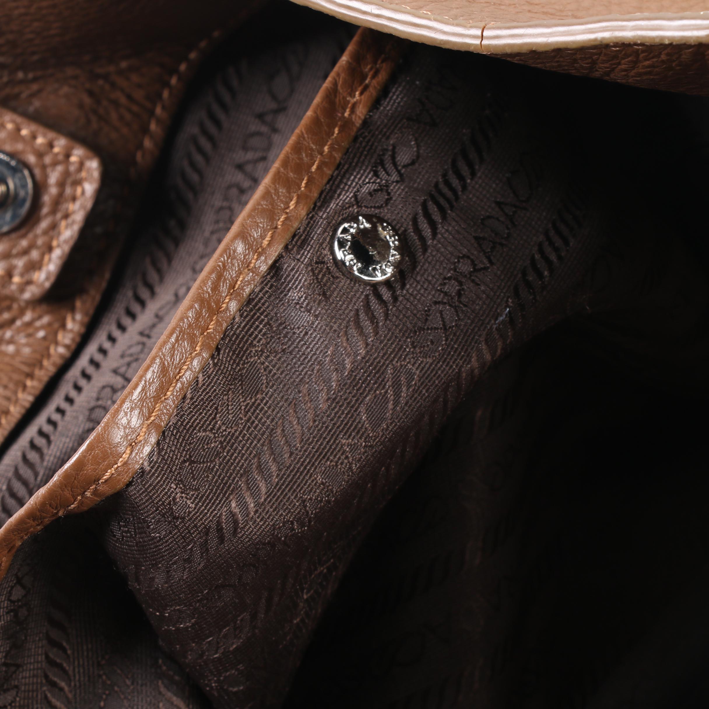 Prada Brown Vitello Daino Textured Leather Tote