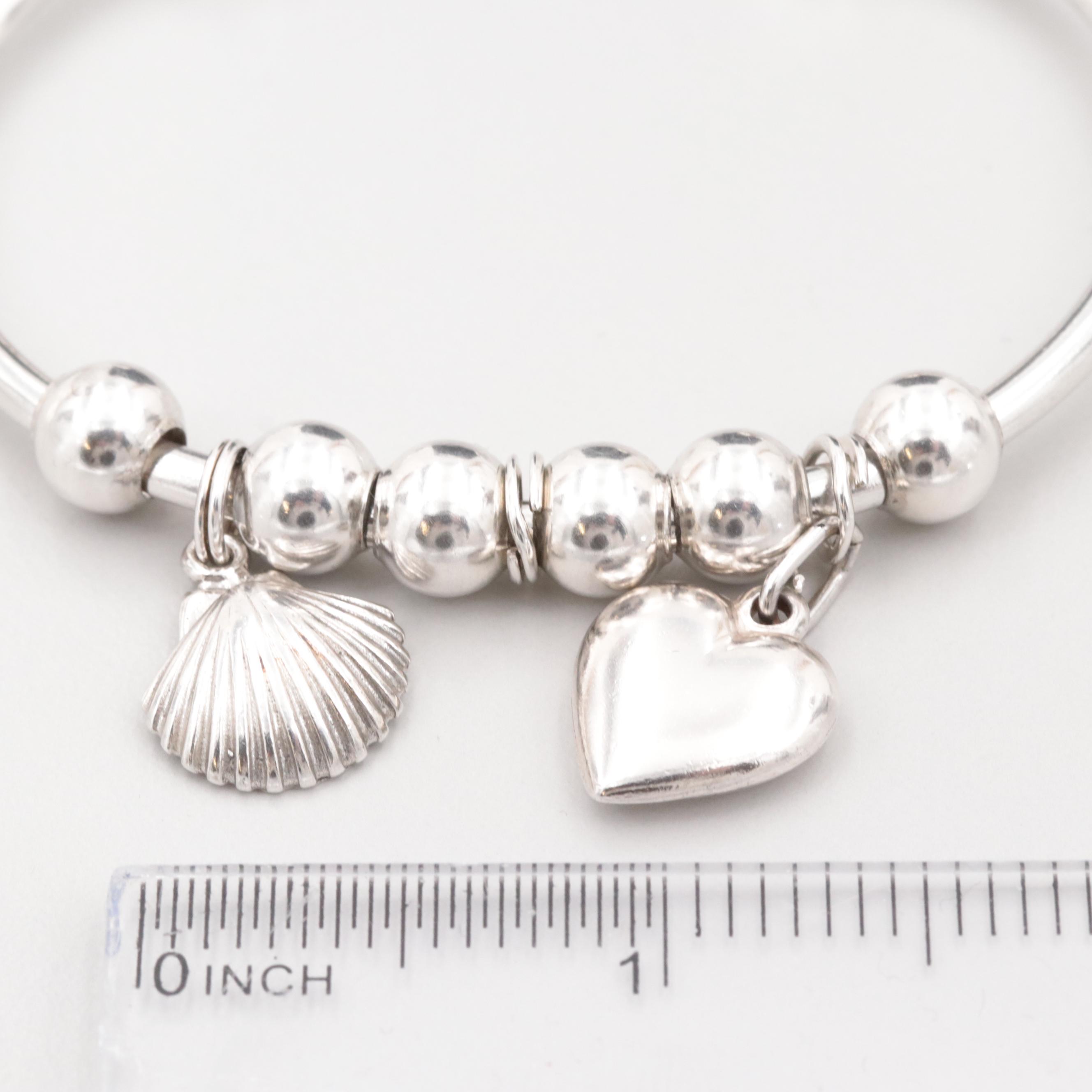 Sterling Silver Charm Bracelets with Hearts, Seashells, Crown and Lucky Charms