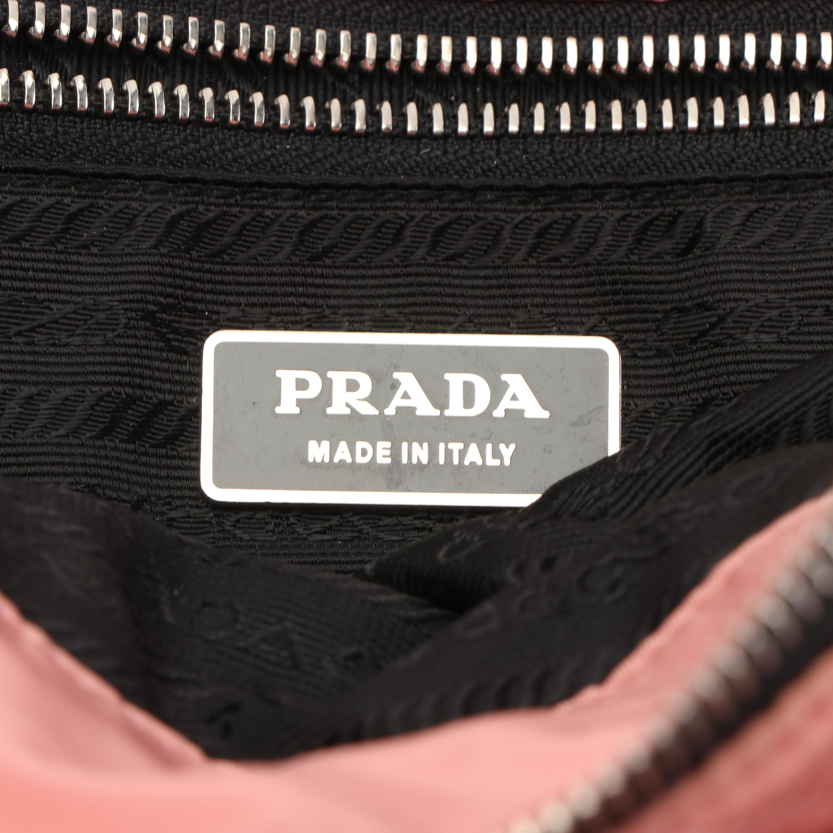 Prada Pink Quilted Nylon and Black Saffiano Leather Shopping Tote