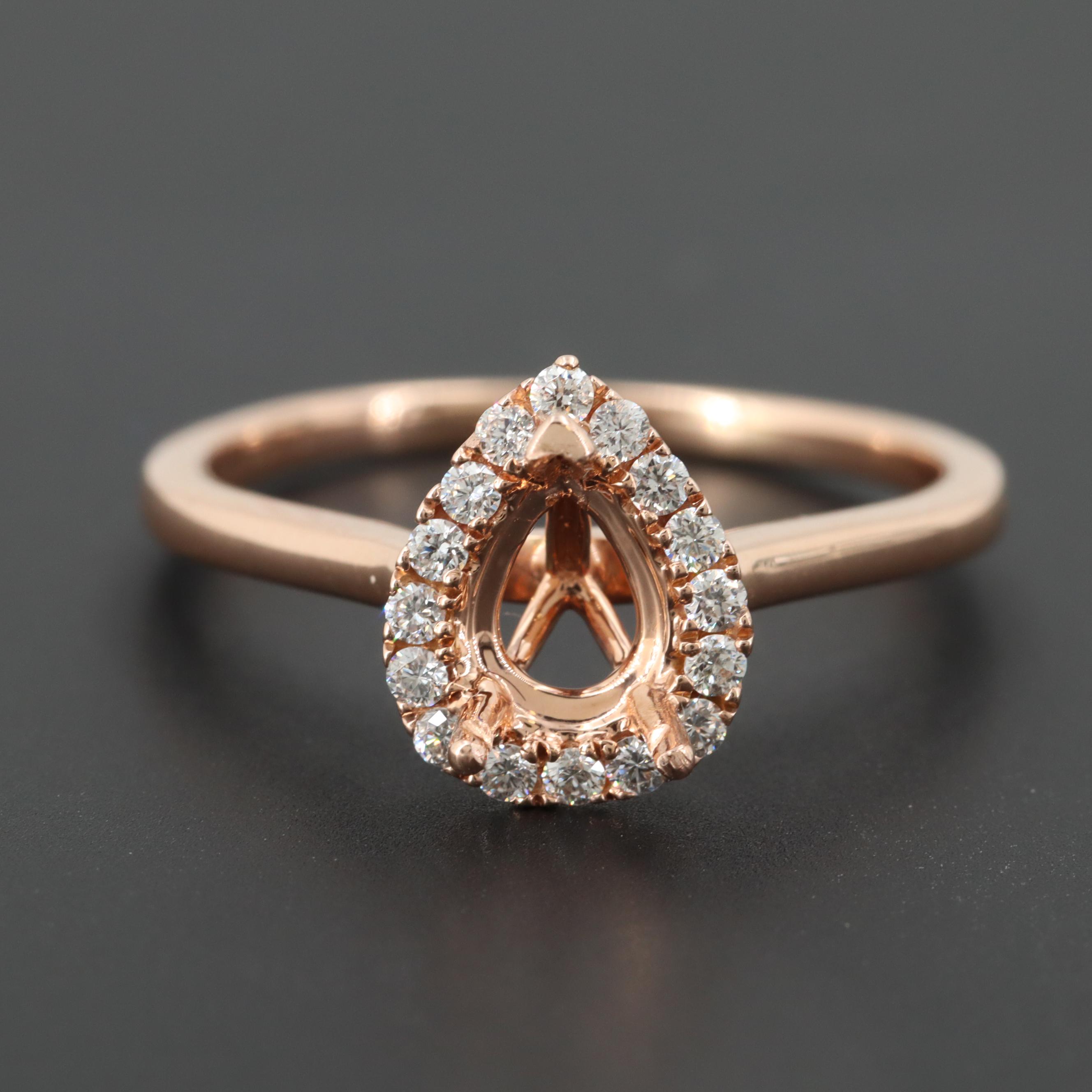 14K Rose Gold Diamond Semi-Mount Ring